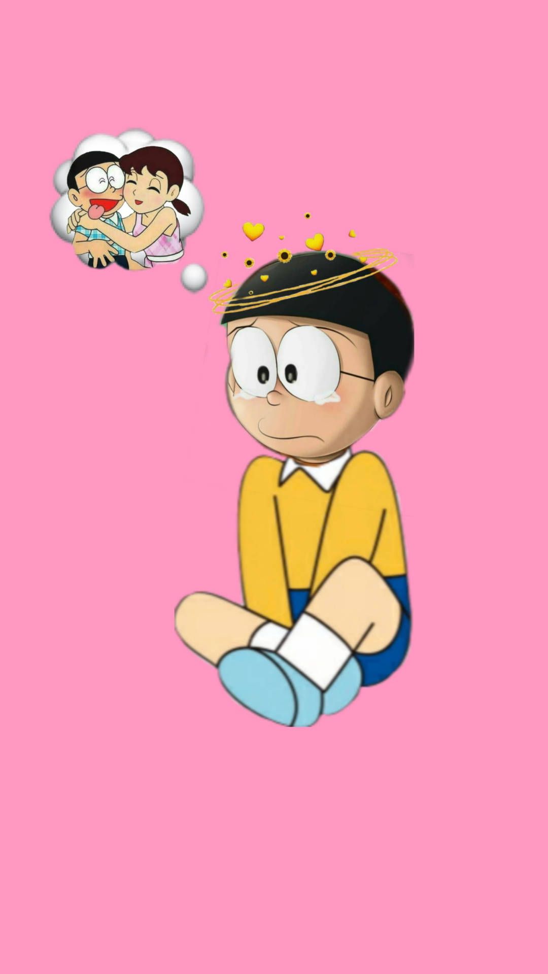 1080x1920 Download Nobita Shizuka HD Pink Bakcground Wallpaper