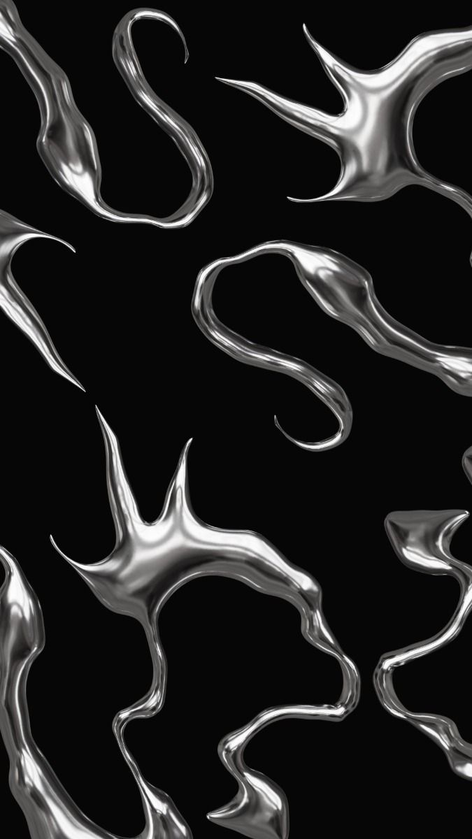 675x1200 3D liquid metal abstract shape, chrome abstract shape on black background