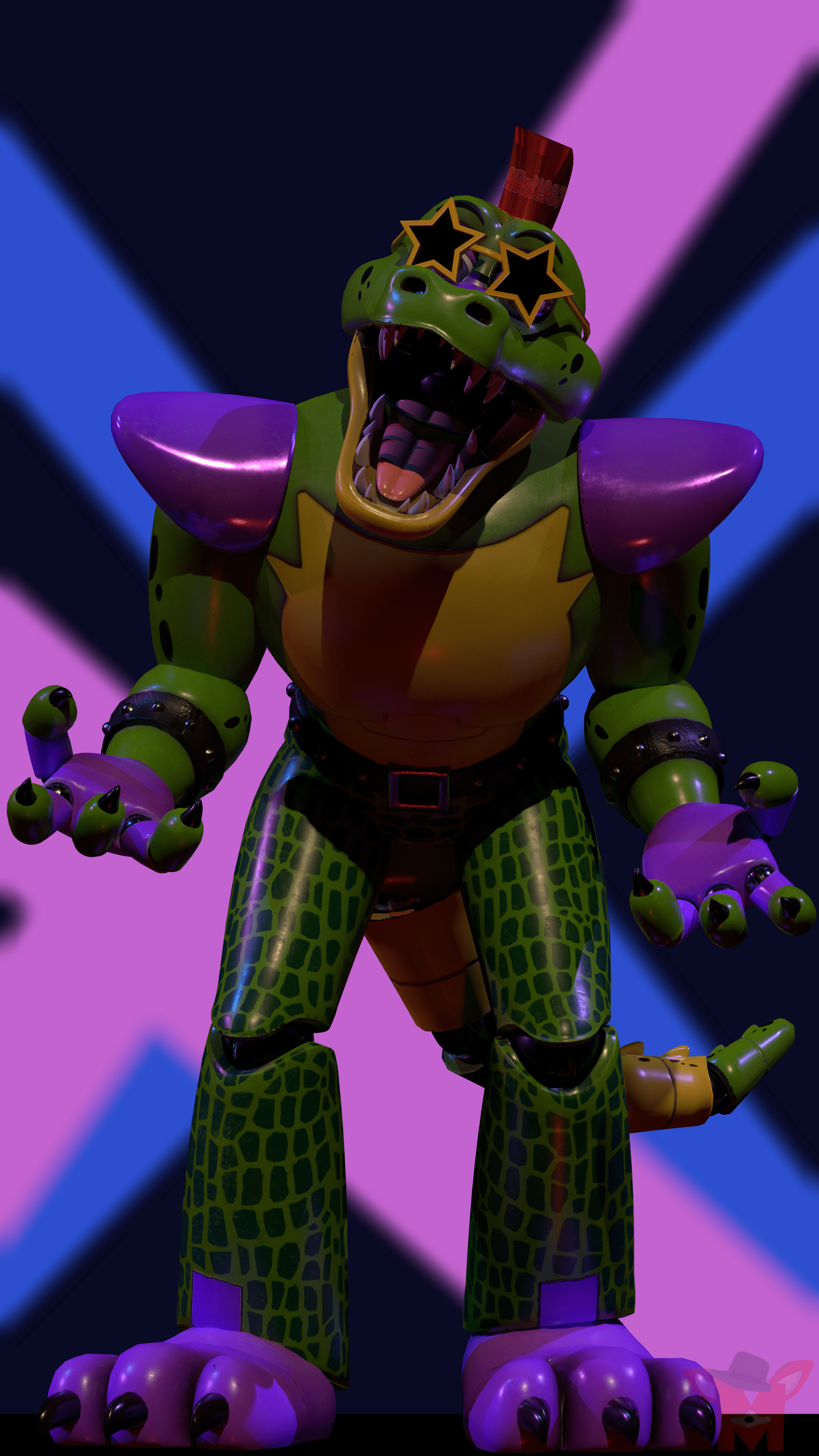 1920x3413 FNAF Security Breach Star Style Phone Wallpaper: Glam Gator In Action