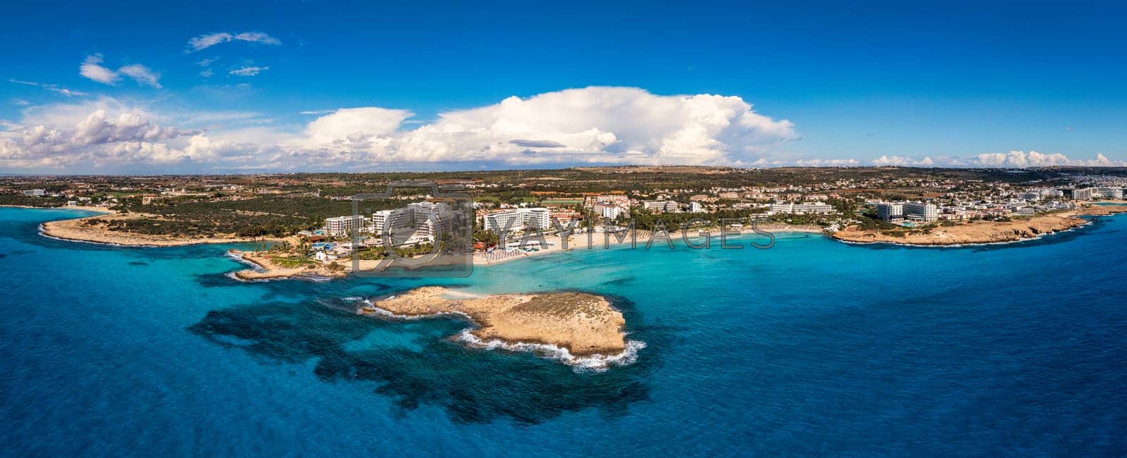 1600x650 Aerial view of beautiful Nissi beach in Ayia Napa, Cyprus. Nissi beach in Ayia Napa famous tourist beach in Cyprus. A view of a azzure water and Nissi beach in Aiya Napa