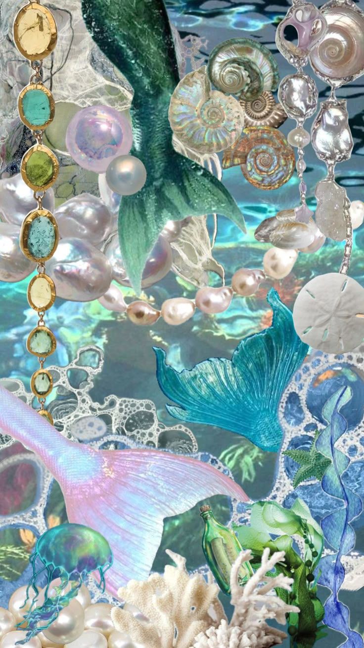 736x1308 Underwater Mermaidcore Wallpaper with Shells and Pearls