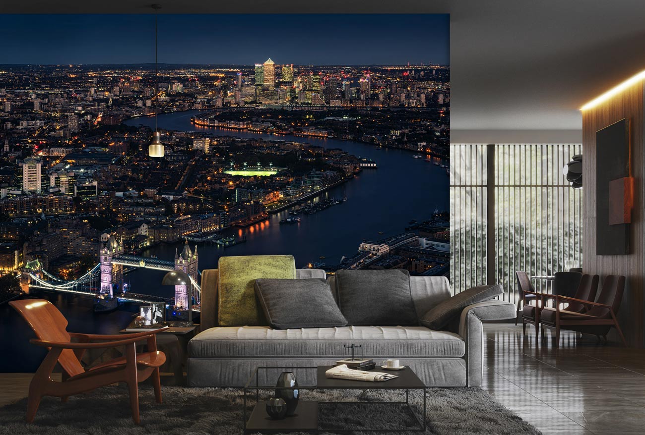 1300x878 London Night Skyline Mural Wallpaper: Stunning Urban Cityscape, Tower Bridge View