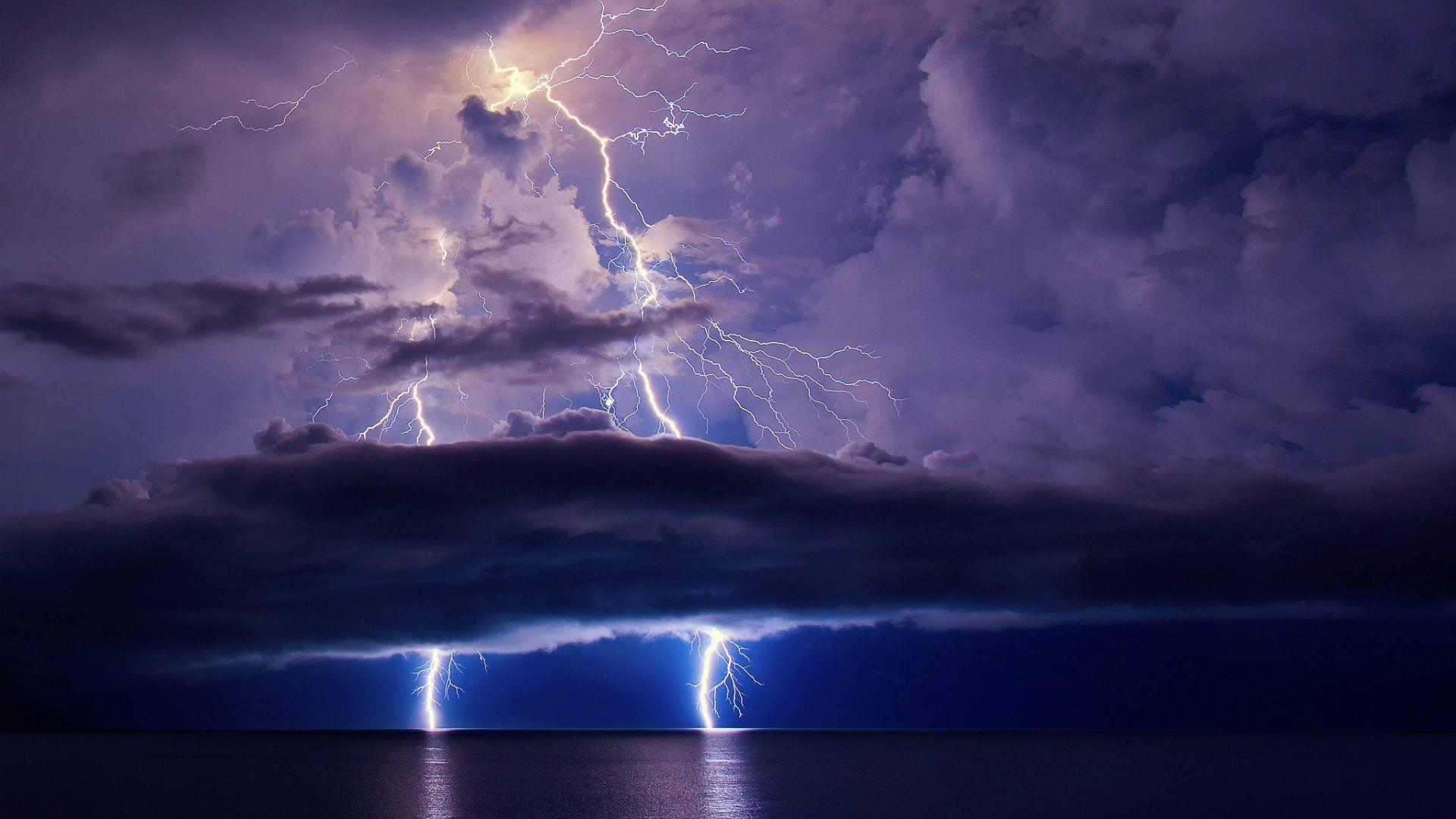 1920x1080 Lightning Storm over the Ocean HD Wallpaper. Background Image