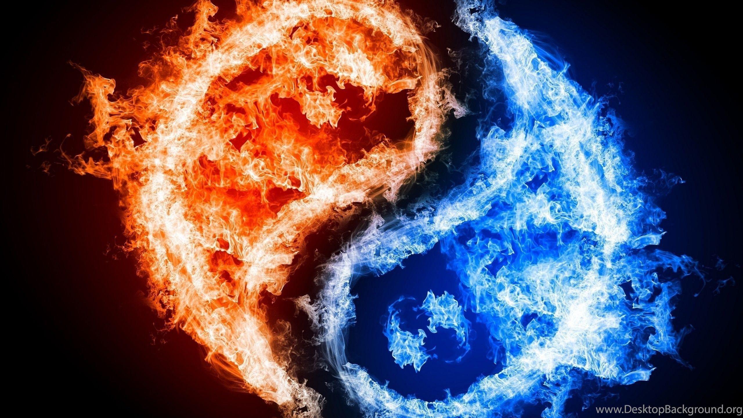2560x1440 Tai Chi Graphic Blue And Red Flames Wallpaper, Graphic Wallpaper