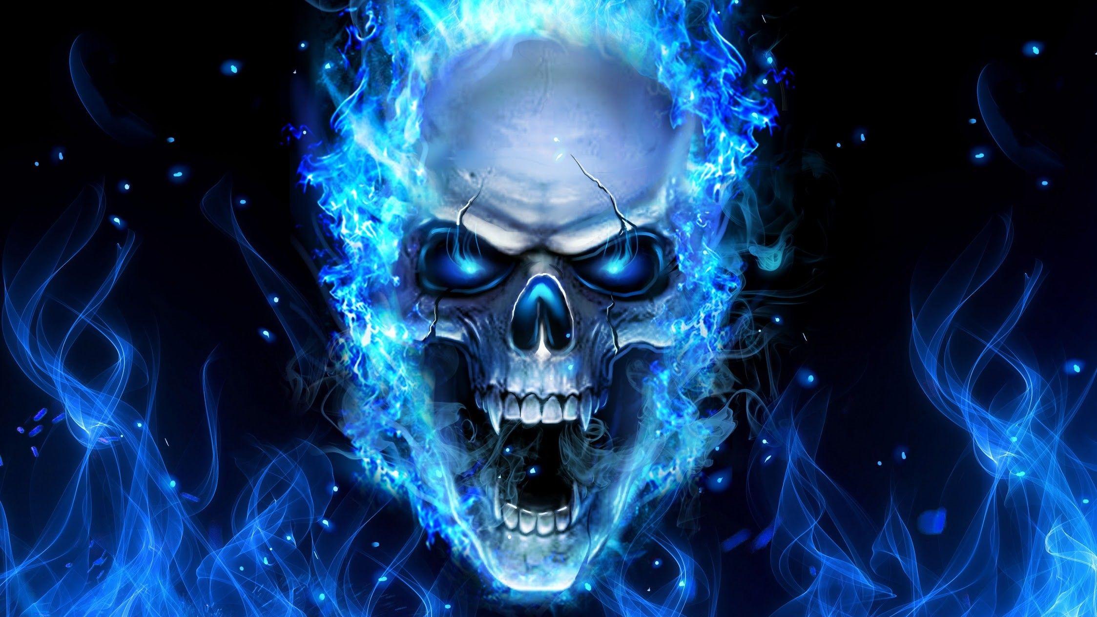 2247x1264 Blue Fire Skull hình nền