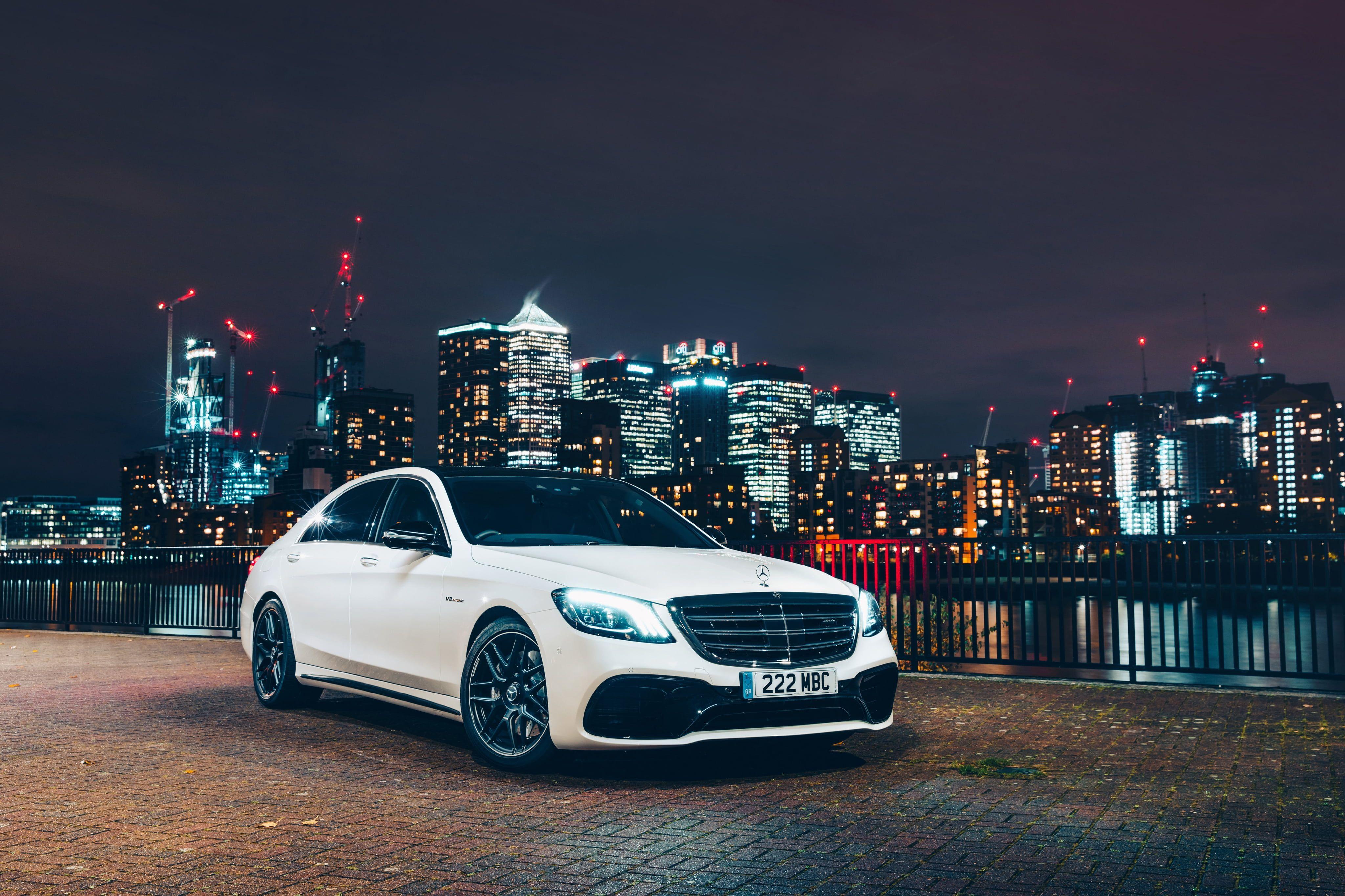 4096x2730 White Mercedes Benz S Series In A Distance Of Brooklyn City HD