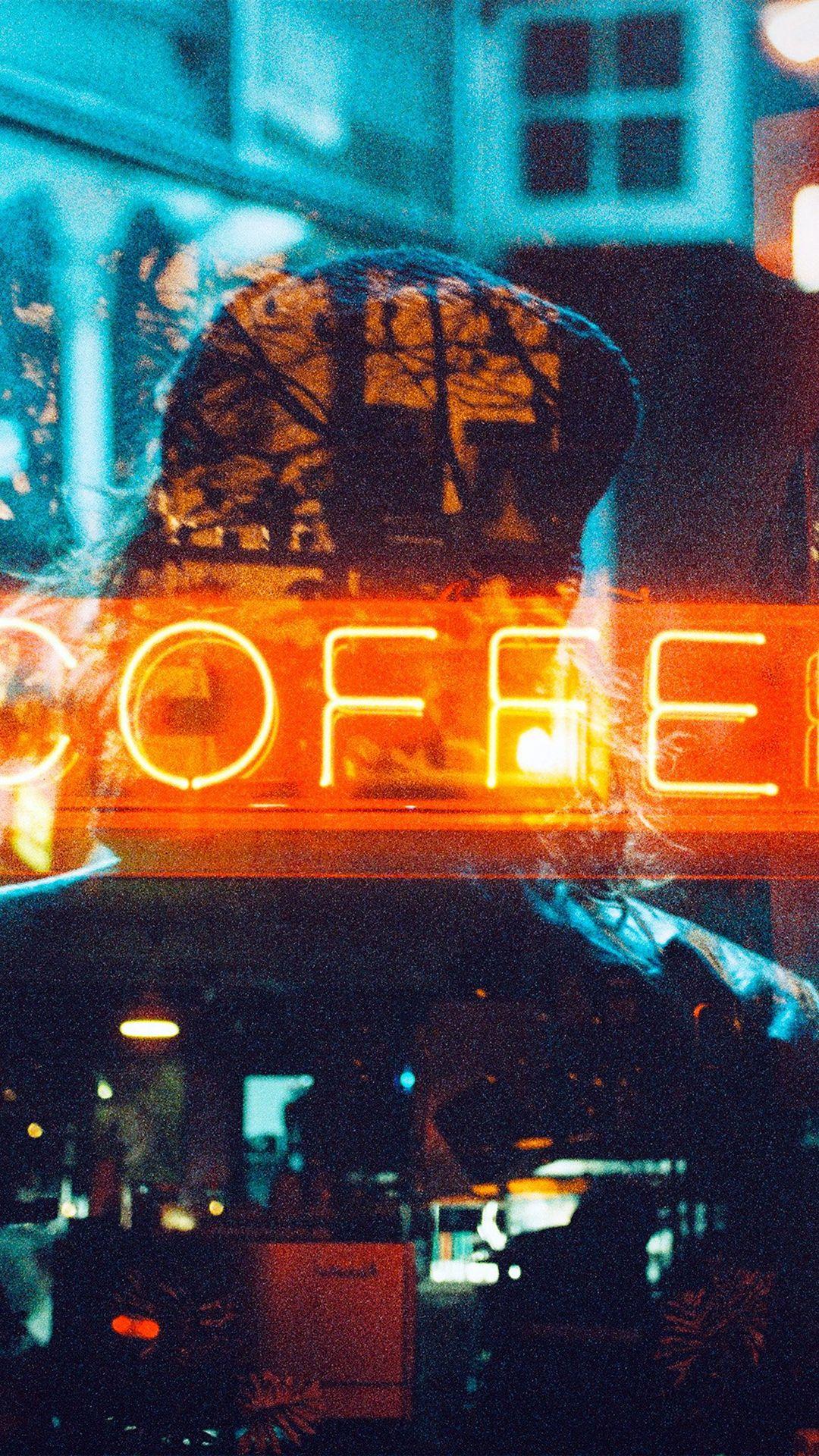 1080x1920 Coffee Neon Sign Night Illustration Art iPhone 8 Wallpaper Free