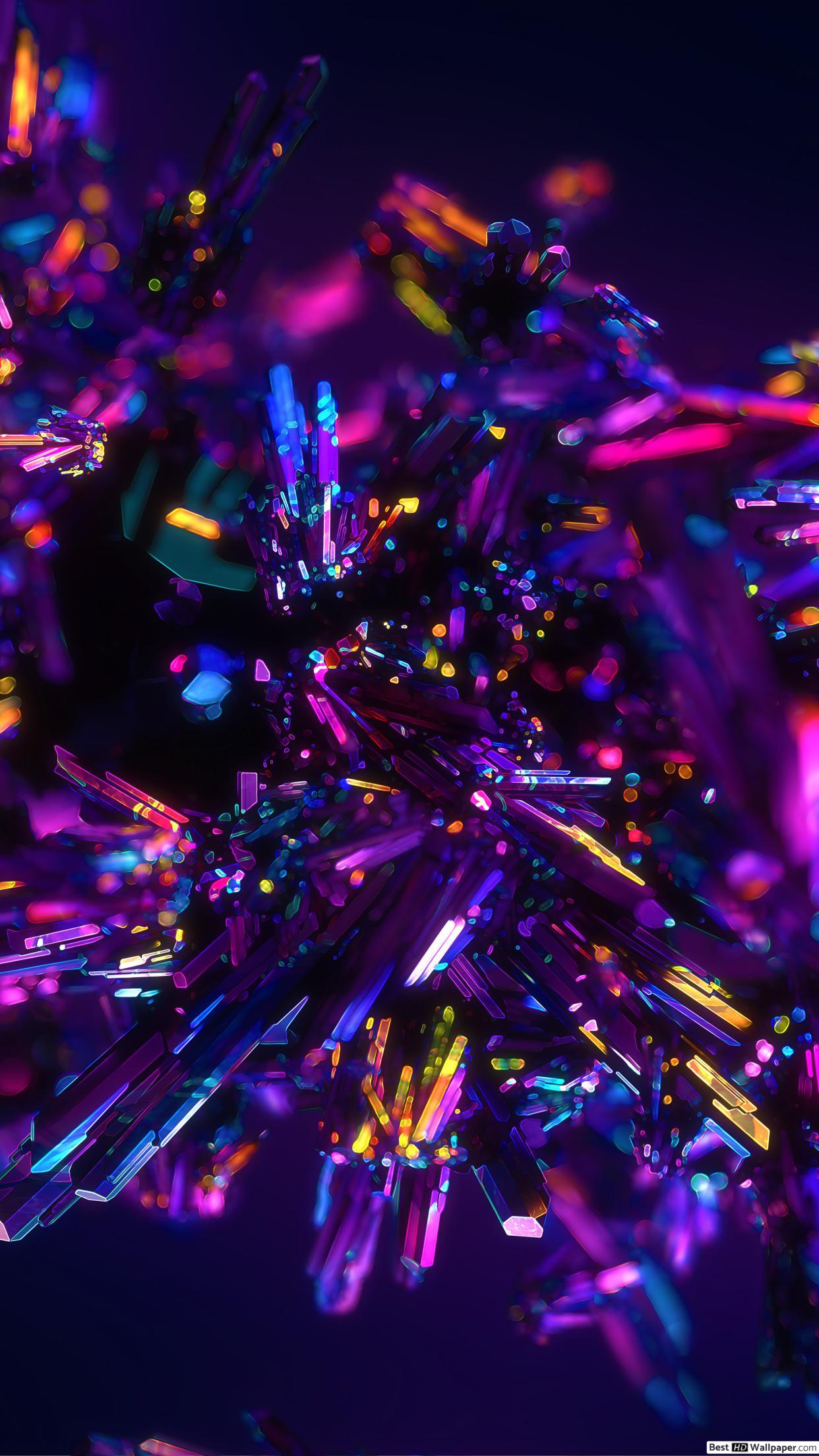 1242x2208 Neon Crystals HD wallpaper download