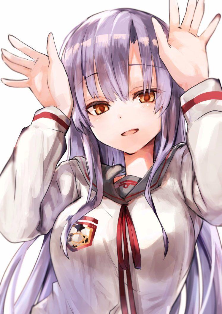 748x1058 long hair, Purple hair, Orange eyes, Anime, Anime girls HD