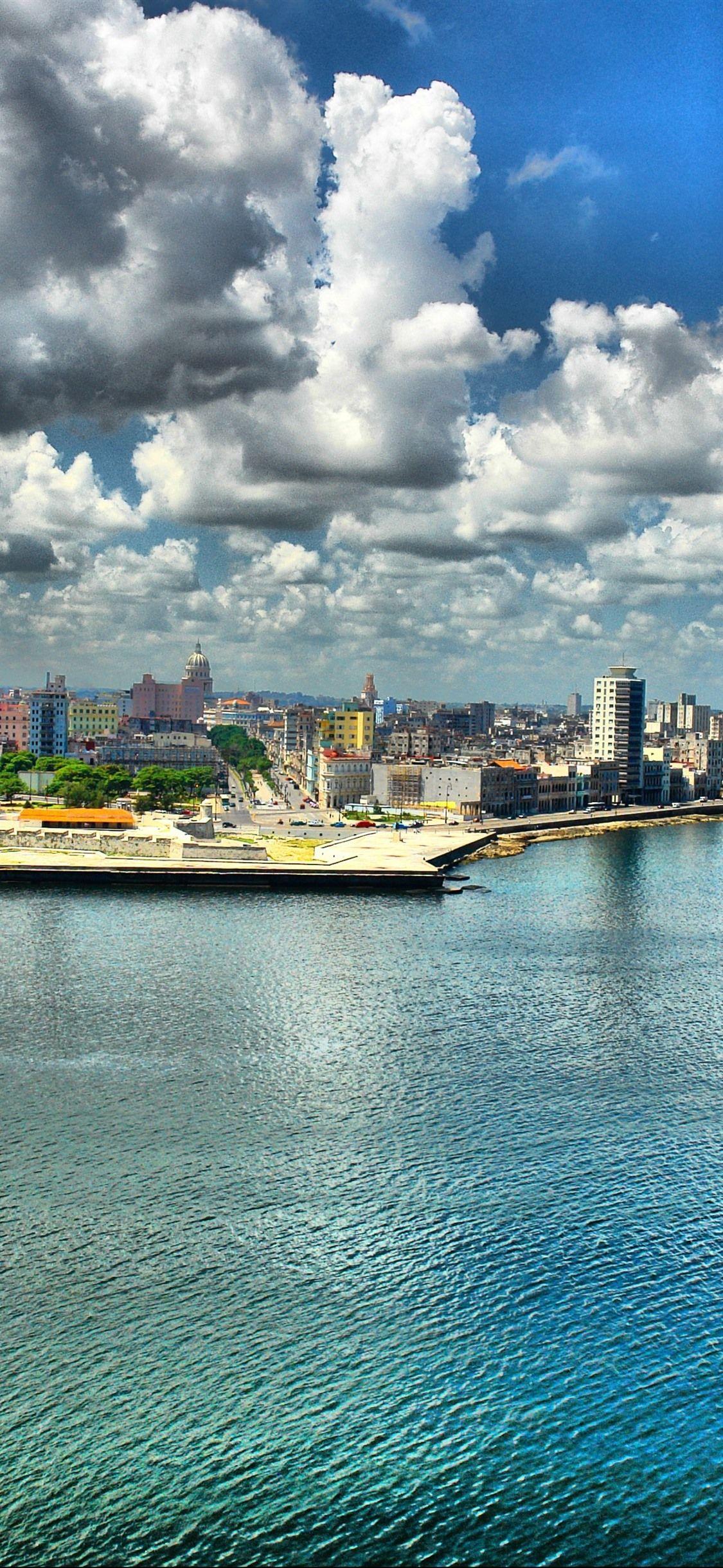 1125x2436 Cuba, Havana, city, sea, clouds, skyscrapers 1125x2436 iPhone 11