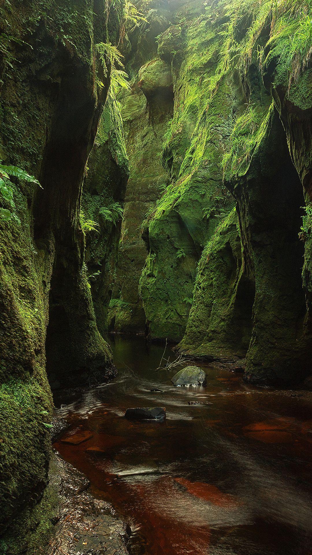 1080x1920 Picture Scotland Finnich Glen Crag caves Nature Streams 1080x1920