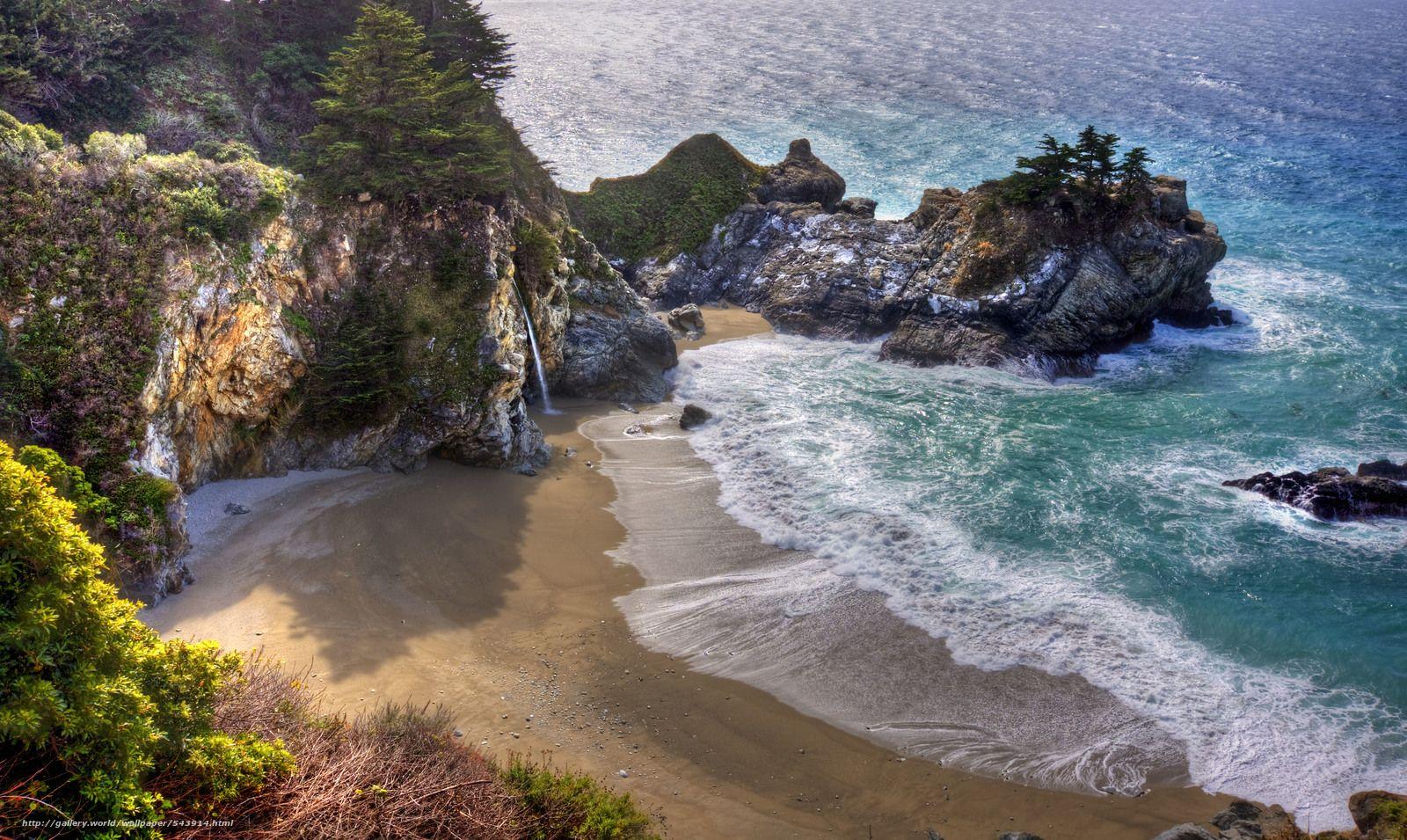 1600x955 Download wallpaper McWay Falls, California coast, landscape free