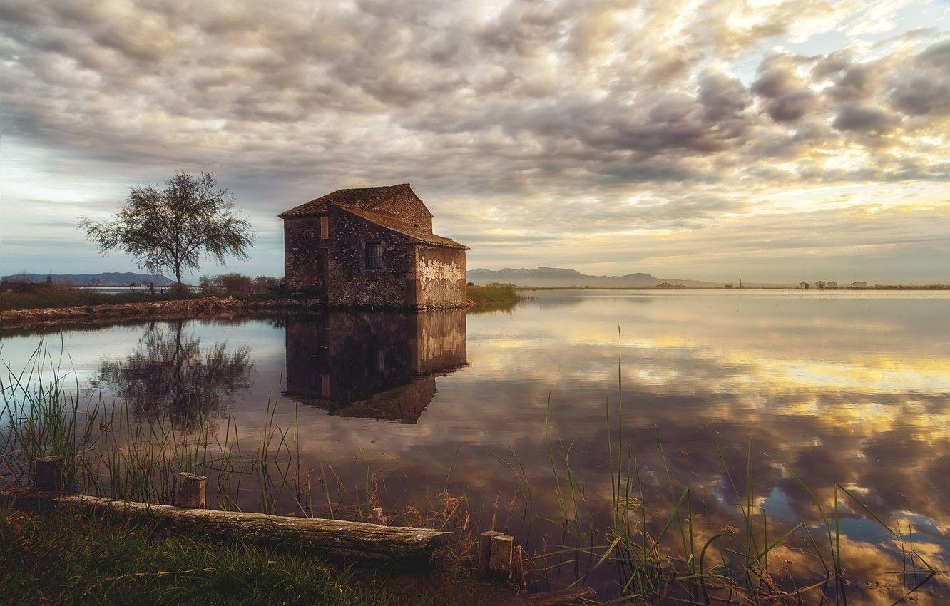 1332x850 Wallpaper lake, house, Spain, Valencia image for desktop, section