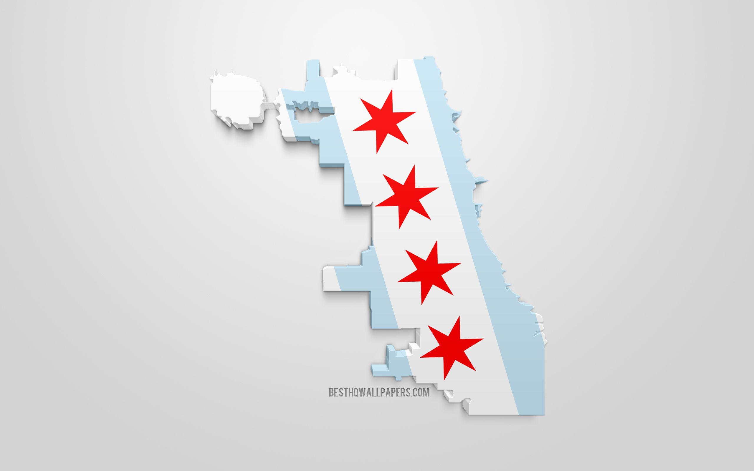 2560x1600 Download wallpaper Chicago map silhouette, 3D flag of Chicago