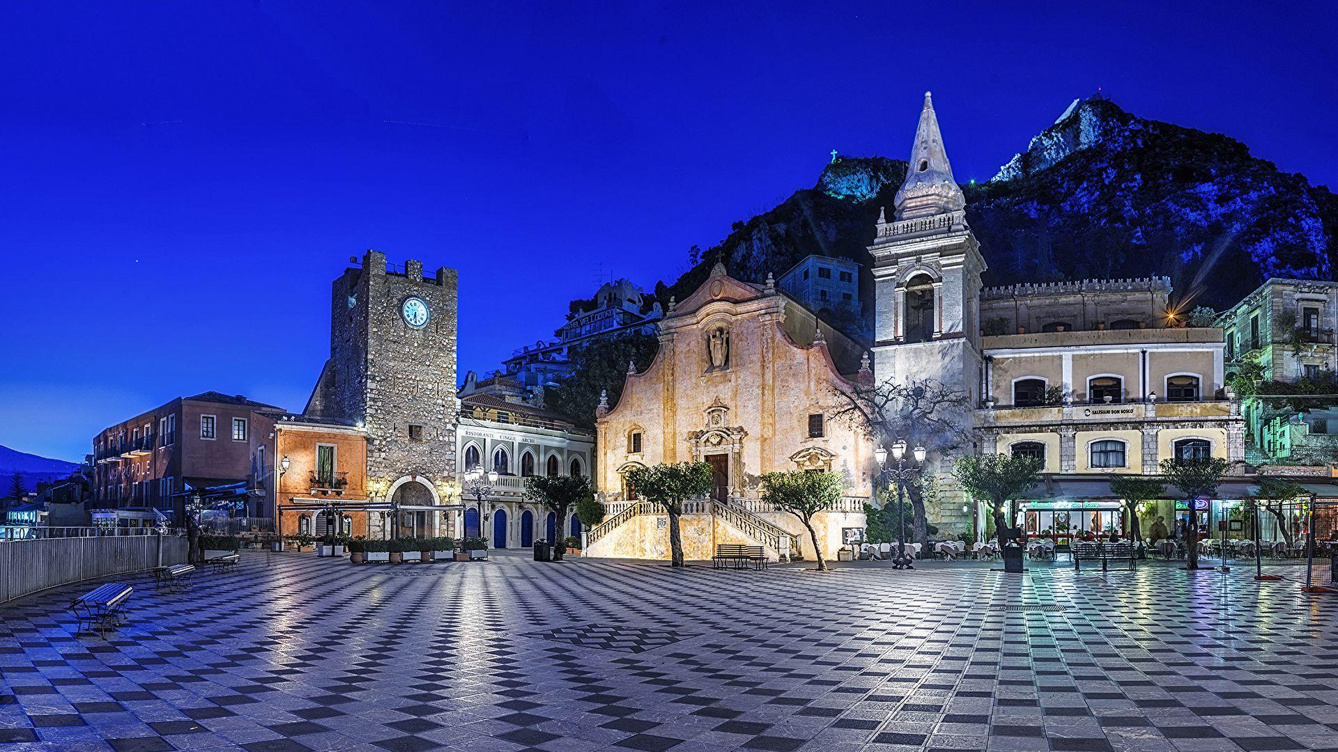 1920x1080 Wallpaper Sicily Italy Taormina Street night time Cities 1920x1080
