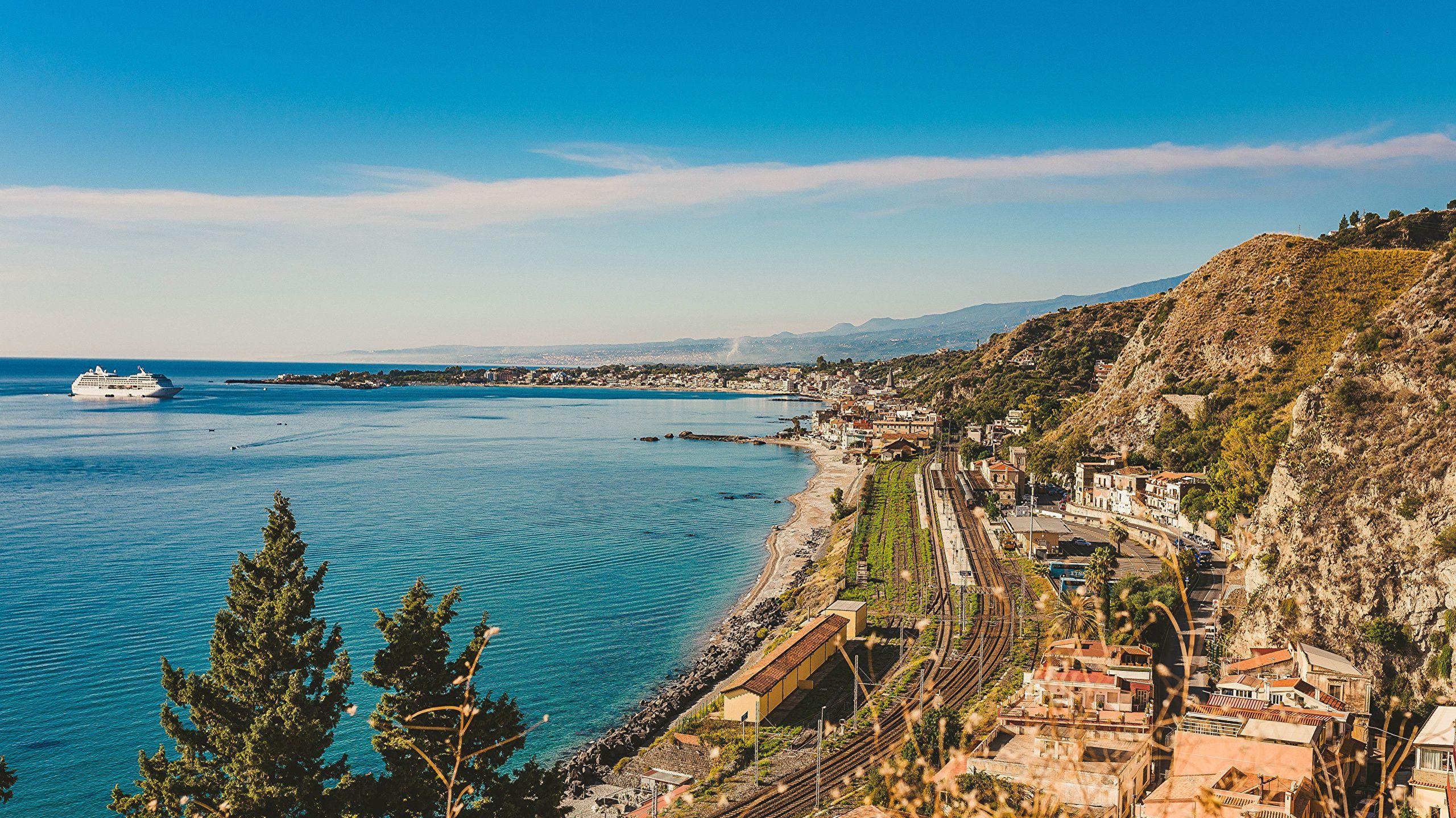 2560x1440 image Sicily Italy Taormina Coast Berth Cities Building 2560x1440