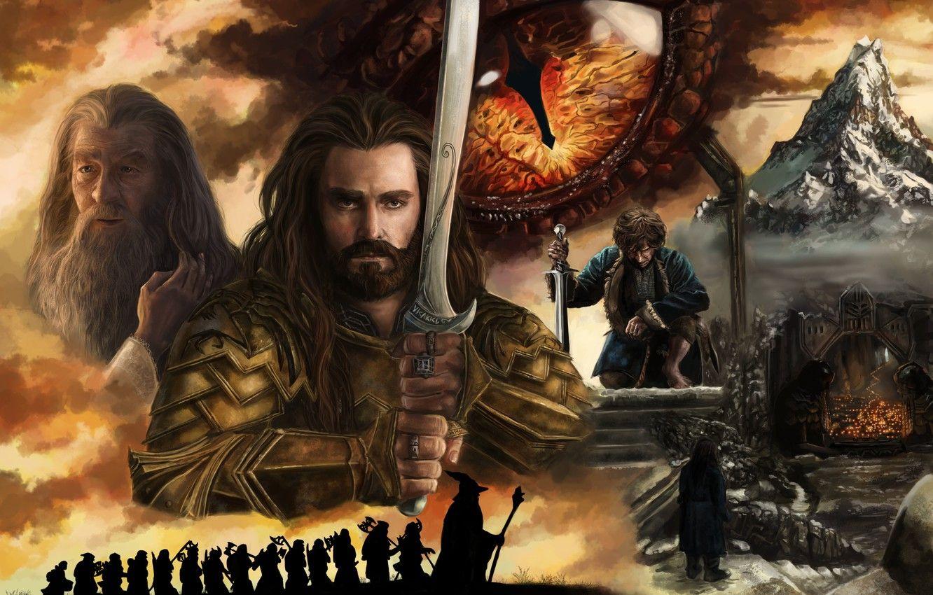 1332x850 Wallpaper Art, The hobbit, Gandalf, Bilbo Baggins, Thorin Oakenshield, The lonely mountain image for desktop, section фильмы