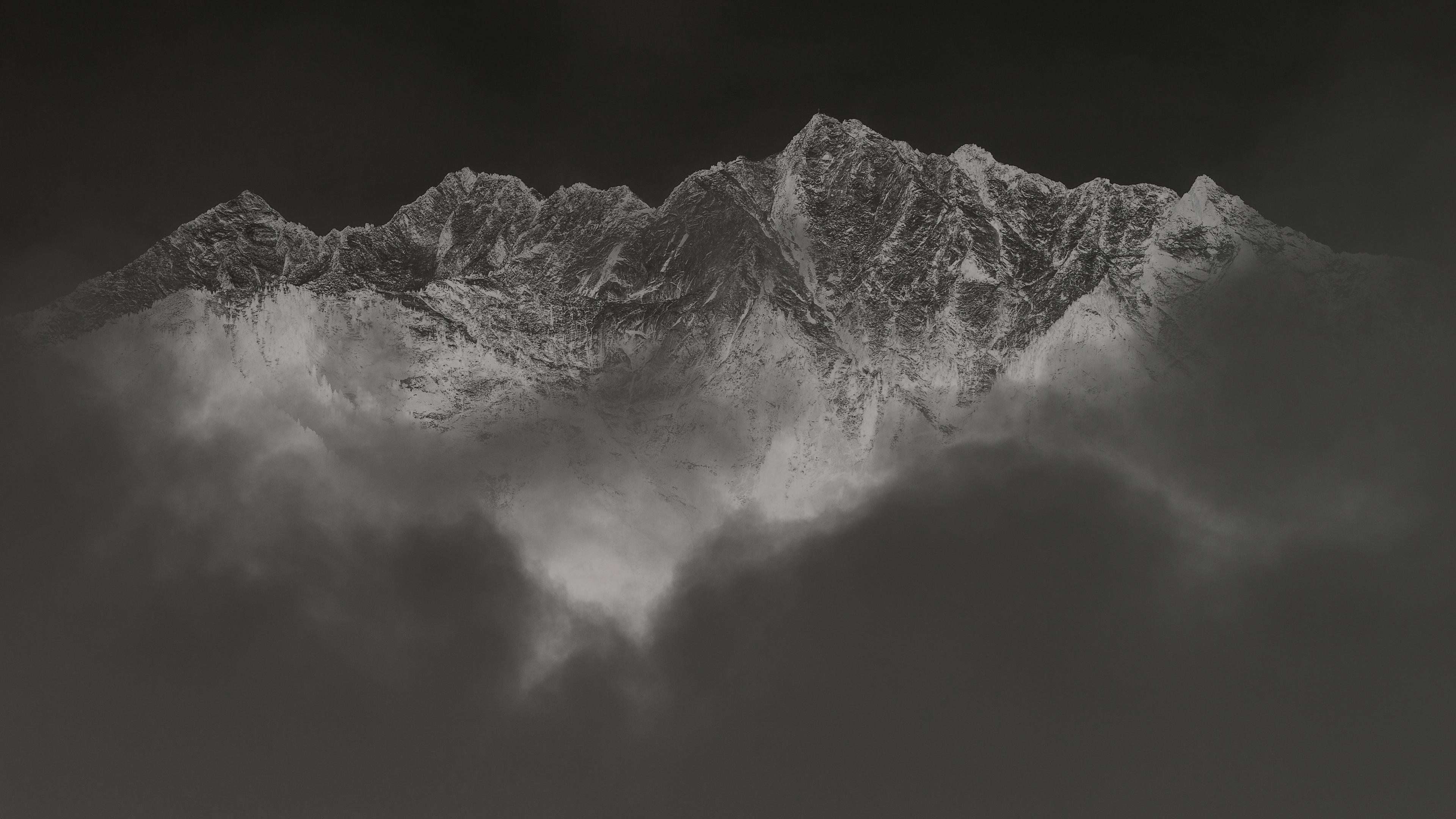3840x2160 Inverted Black White Mountains 4K Wallpaper