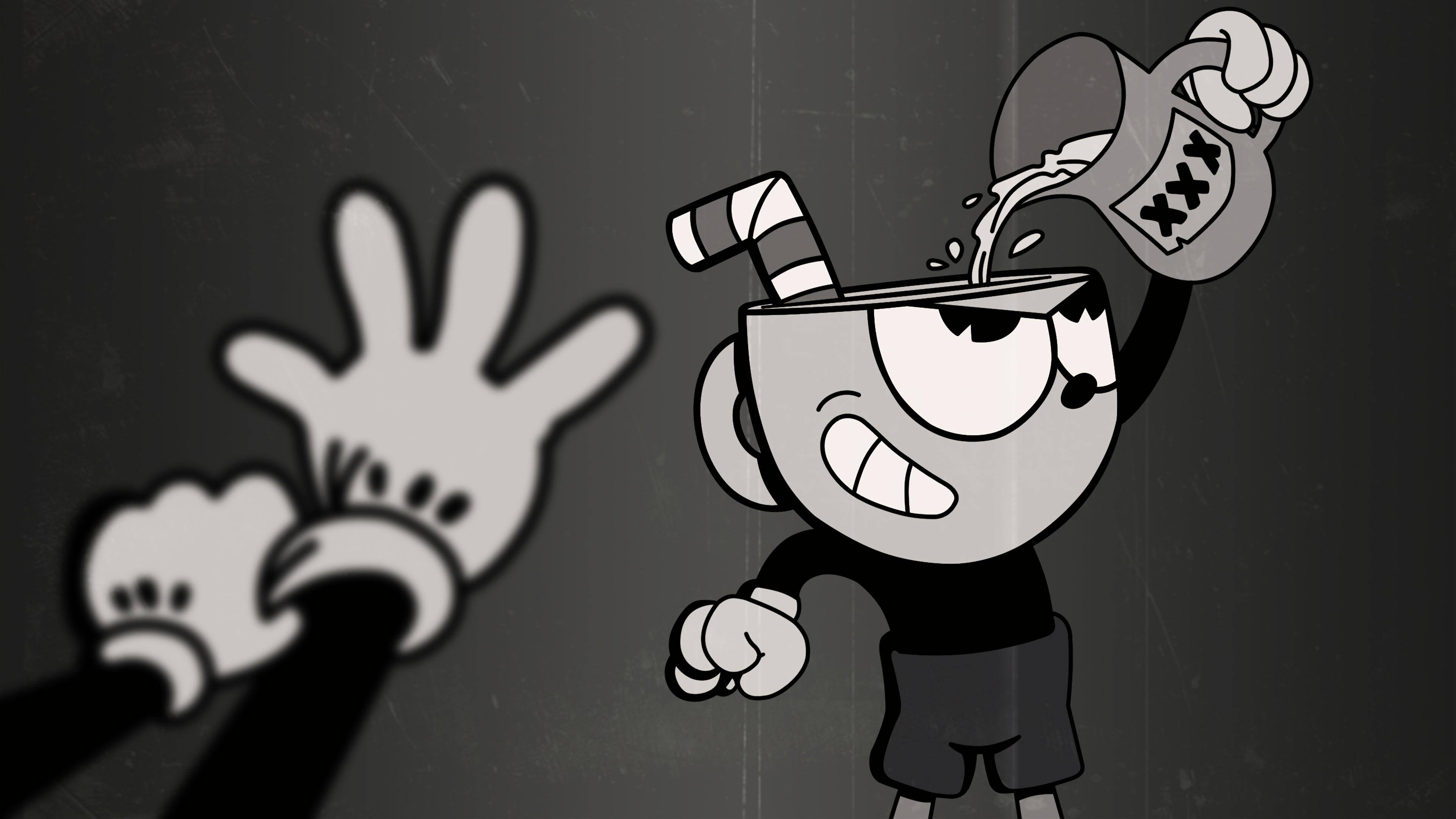 3840x2160 Cuphead Black and White 4K
