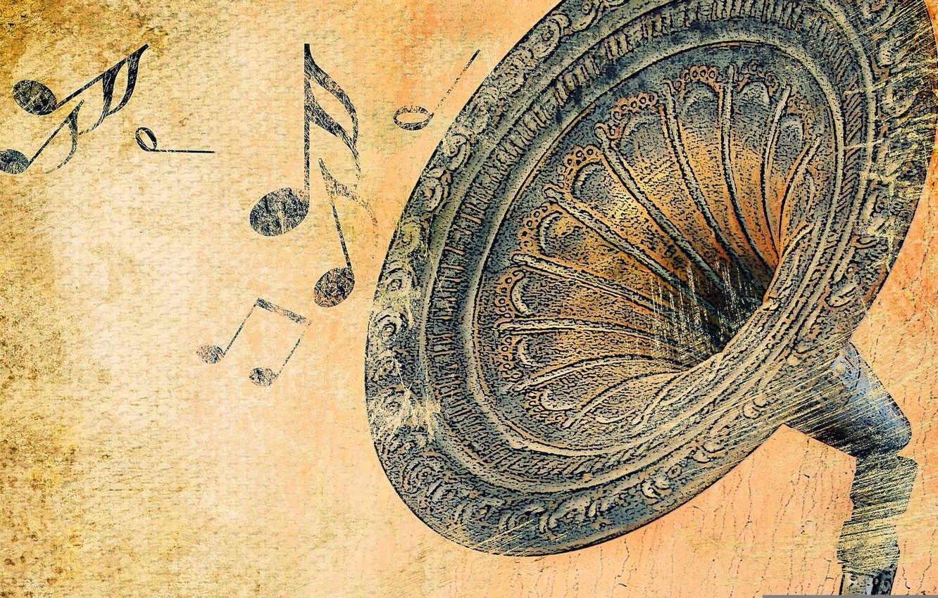 1332x850 Wallpaper retro, notes, sound, gramophone image for desktop