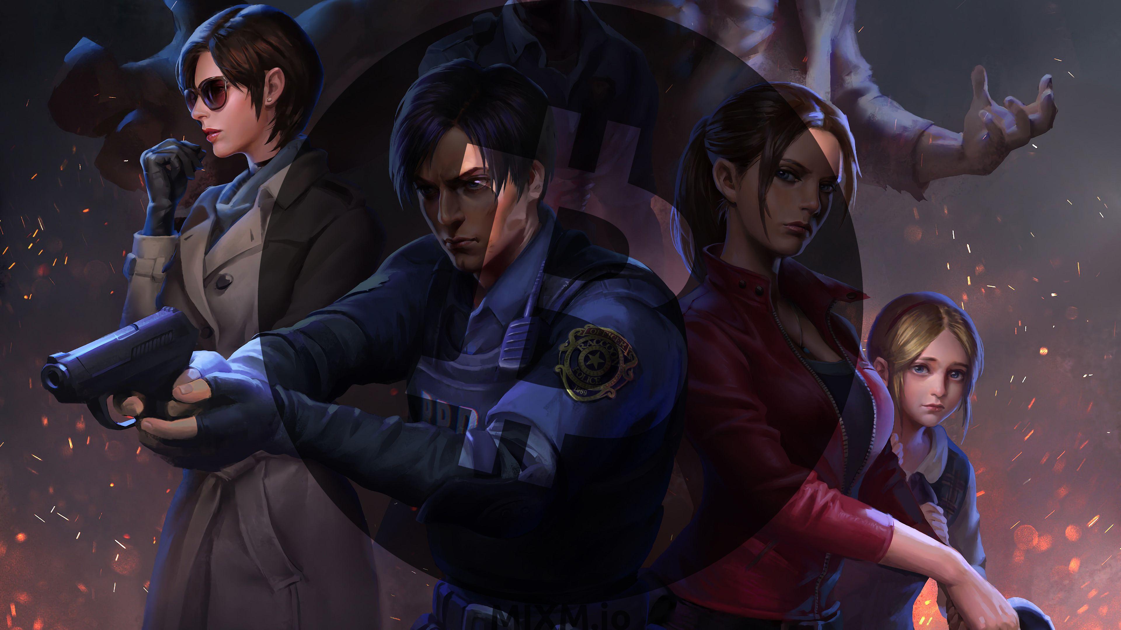 3840x2160 Bitcoin BTC Logo Resident Evil 2 Leon S Kennedy Claire Redfield