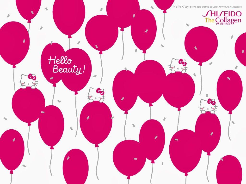 1024x768 Hello Kitty Loft: Shiseido Collagen Taiseido x Hình nền Bóng bay màu hồng