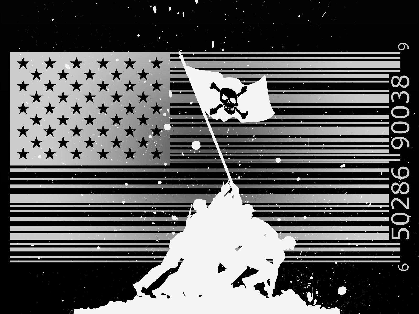 1600x1200 Dark flags USA piracy barcode Iwo Jima Jolly Roger wallpaperx1200