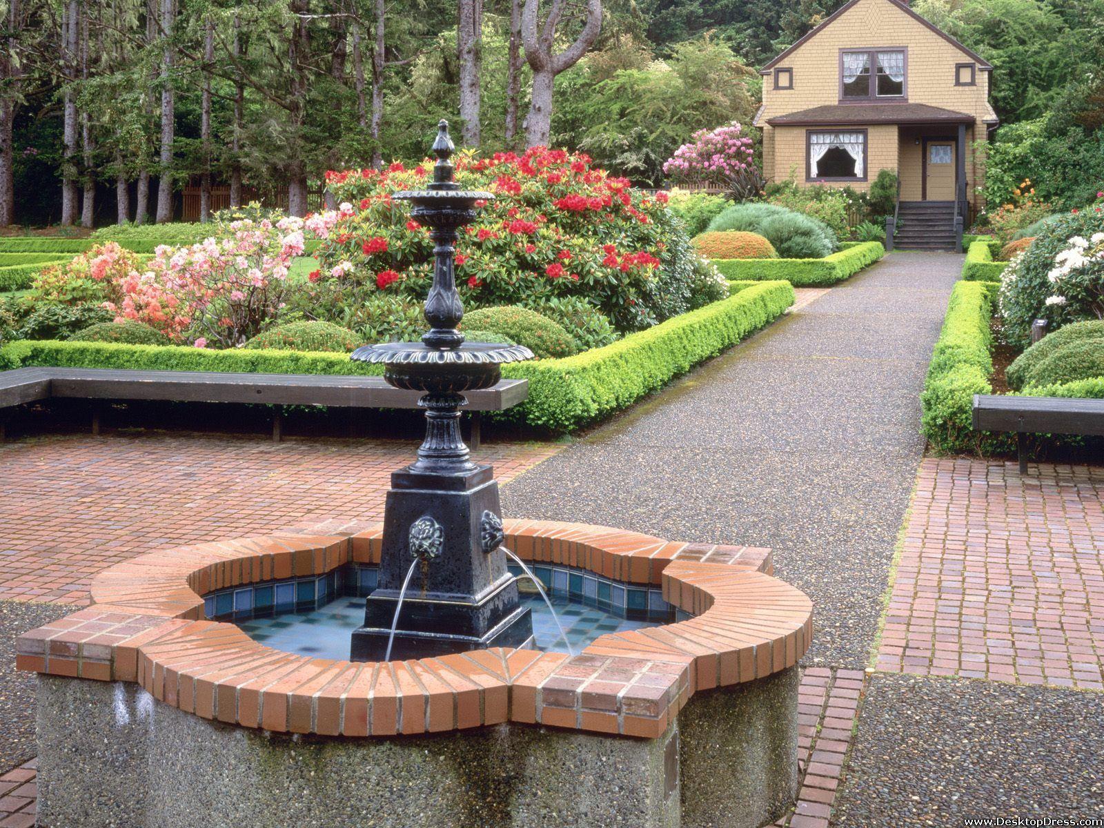 1600x1200 Desktop Wallpaper Natural Background Fountain and Garden