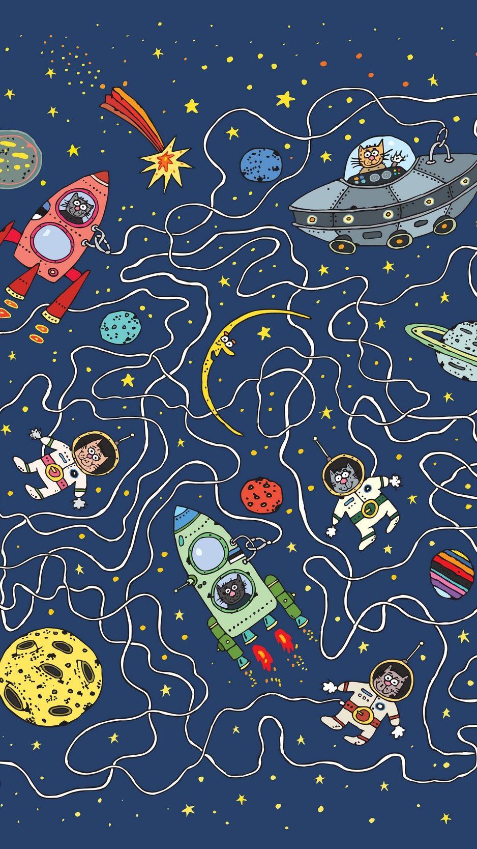 938x1668 Wallpaper Astronauts, Cats, Rocket, Planet, Art, Funny
