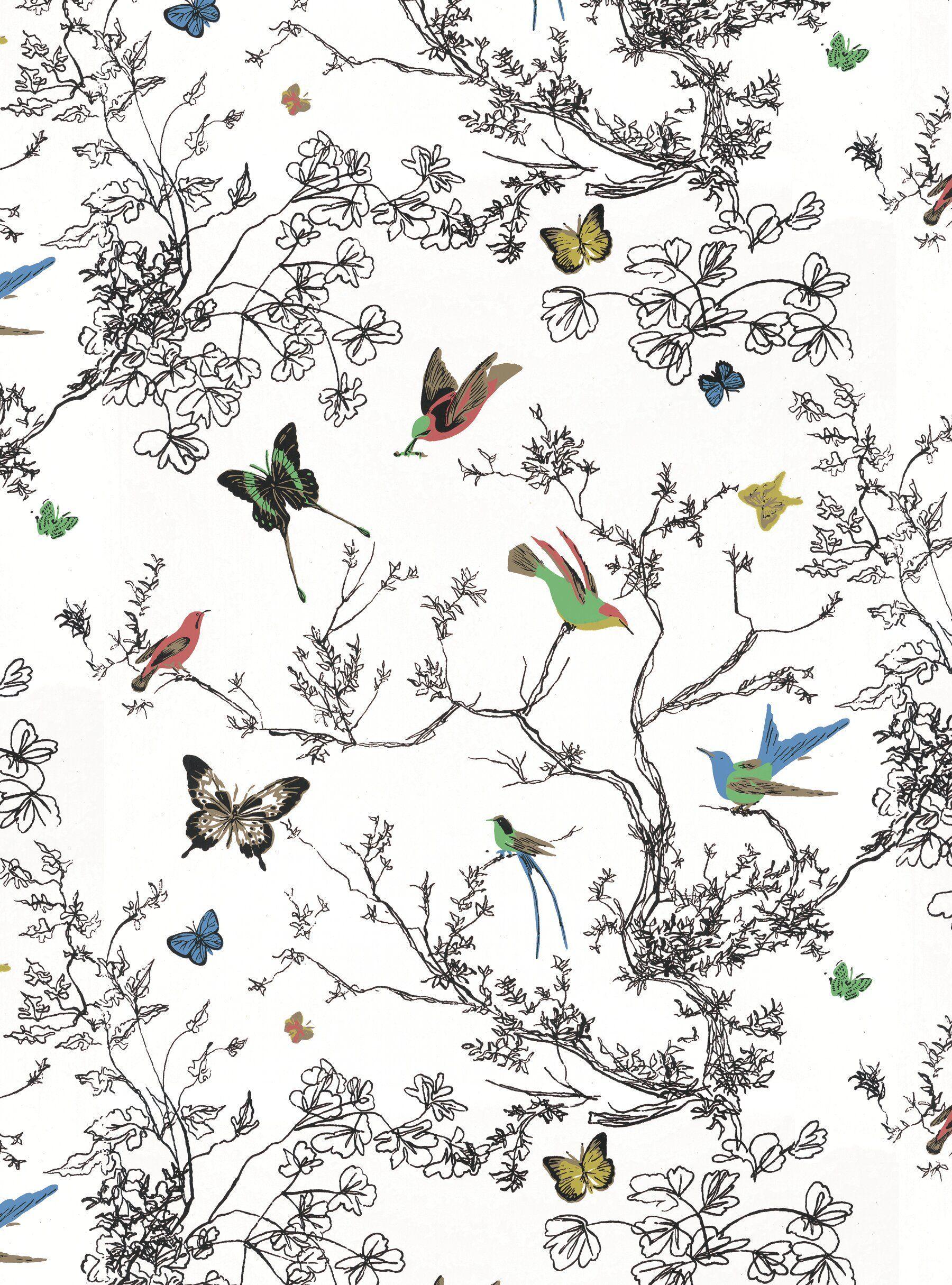 1800x2430 Schumacher Exuberant Prints Birds & Butterflies 15' L x 27 W