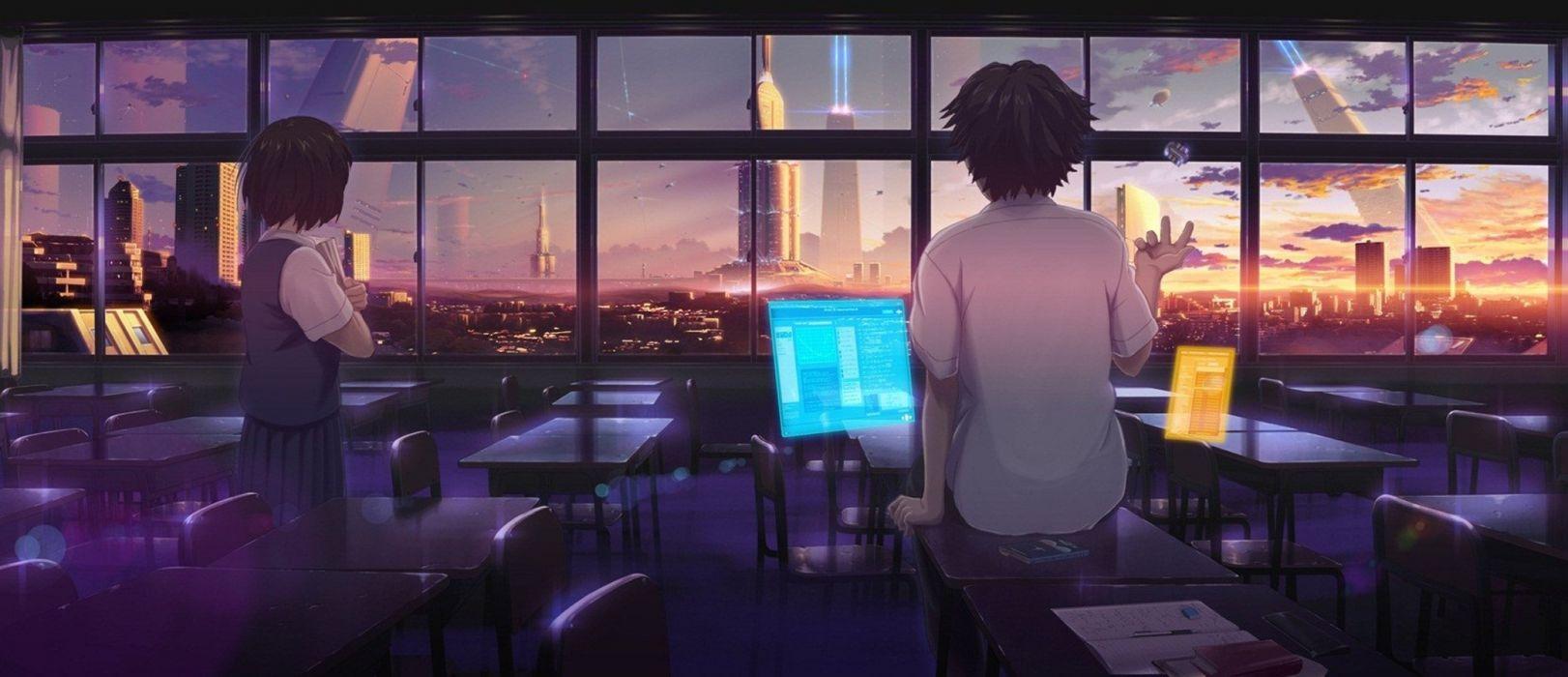 1622x700 Anime boys girls city wallpaperx900
