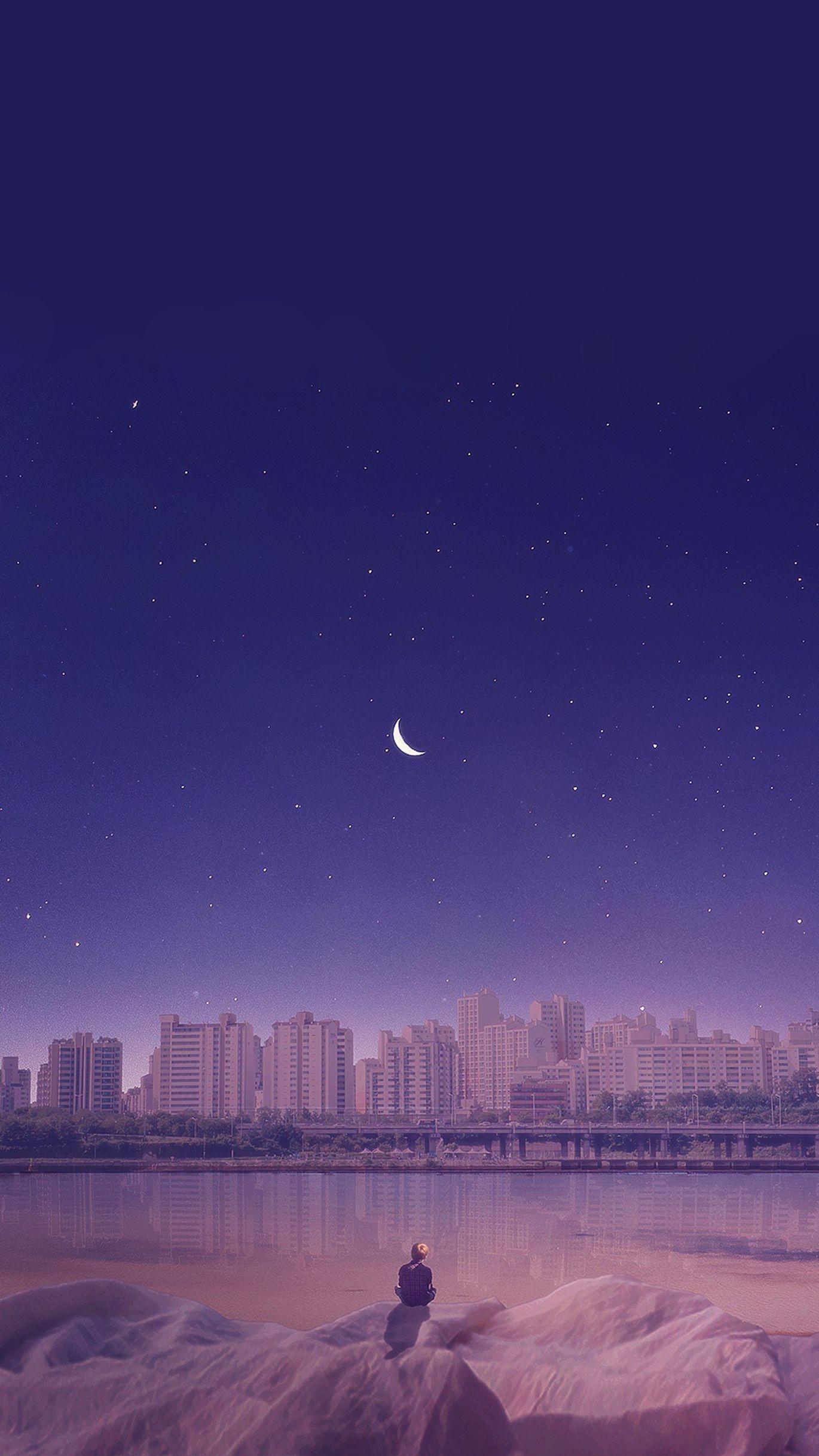 1370x2436 Hình nền mặt trăng dịu dàng màu tím.  Phong cảnh hình nền, Phong cảnh anime, Hình nền phong cảnh anime
