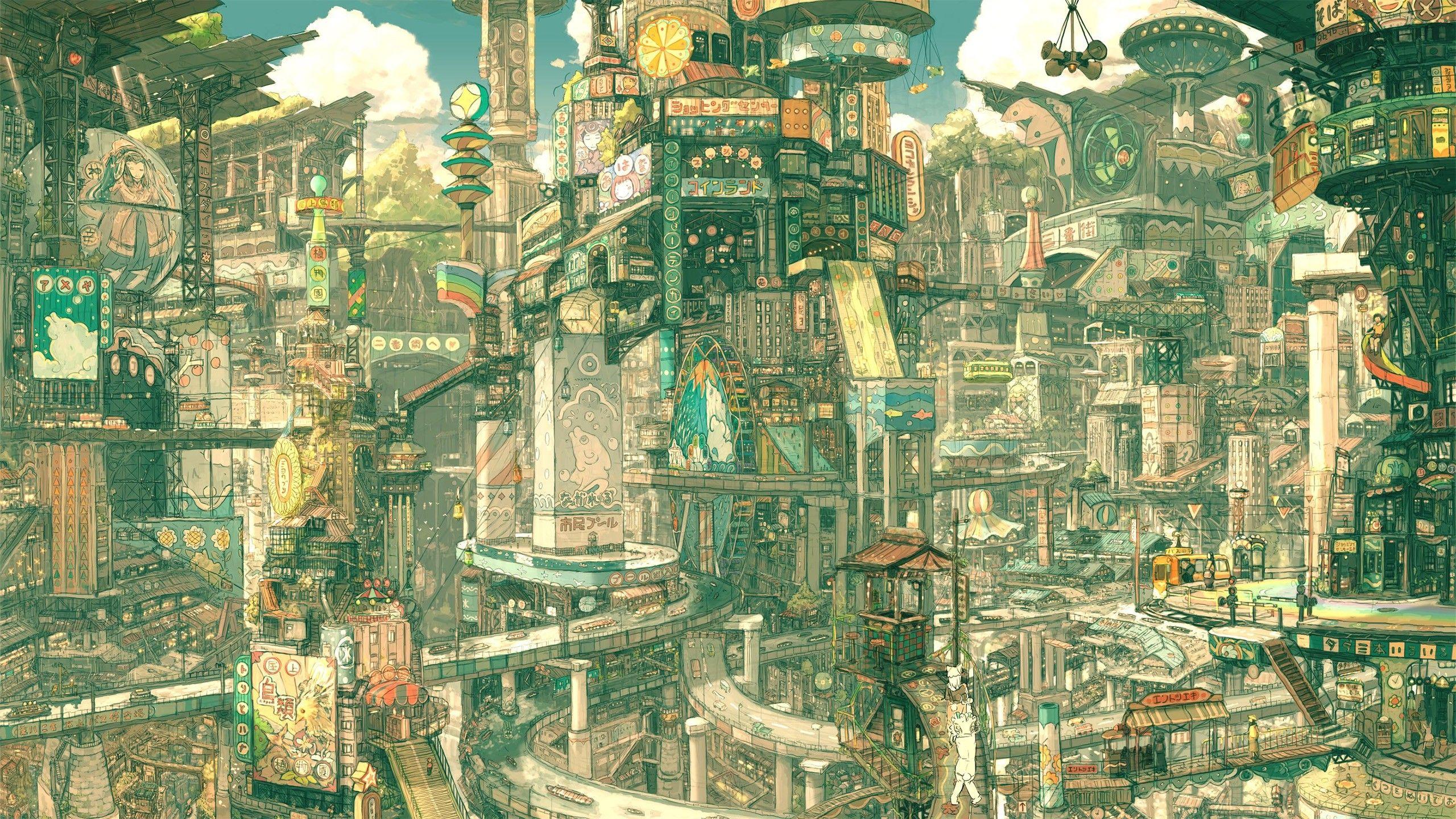2560x1440 #drawing, #city, #fantasy city, #Imperial Boy, #futuristic