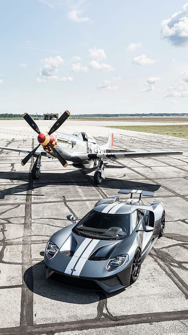 800x1422 Fighter jets, plane, ford, gt, silver, car, hypercar, supercar, sports, luxury, HD phone wallpaper
