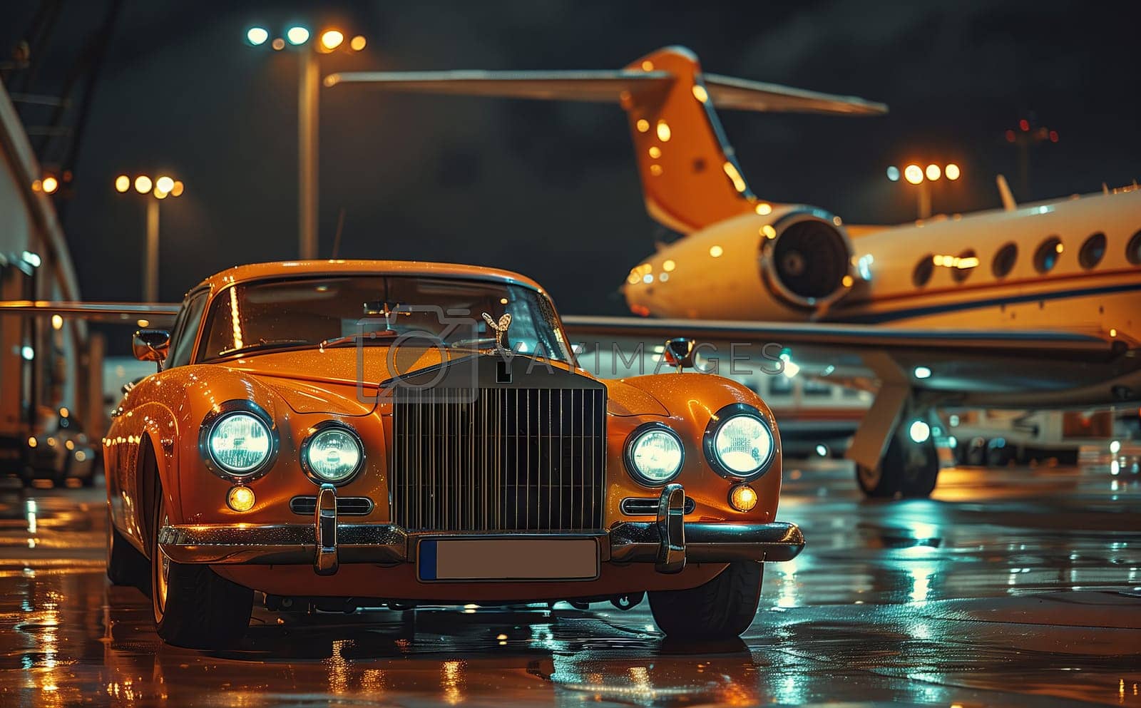 1600x993 Rolls Royce parked by private jet, automotive luxury meets aviation elegance by richwolf Vectors & Illustrations Free download