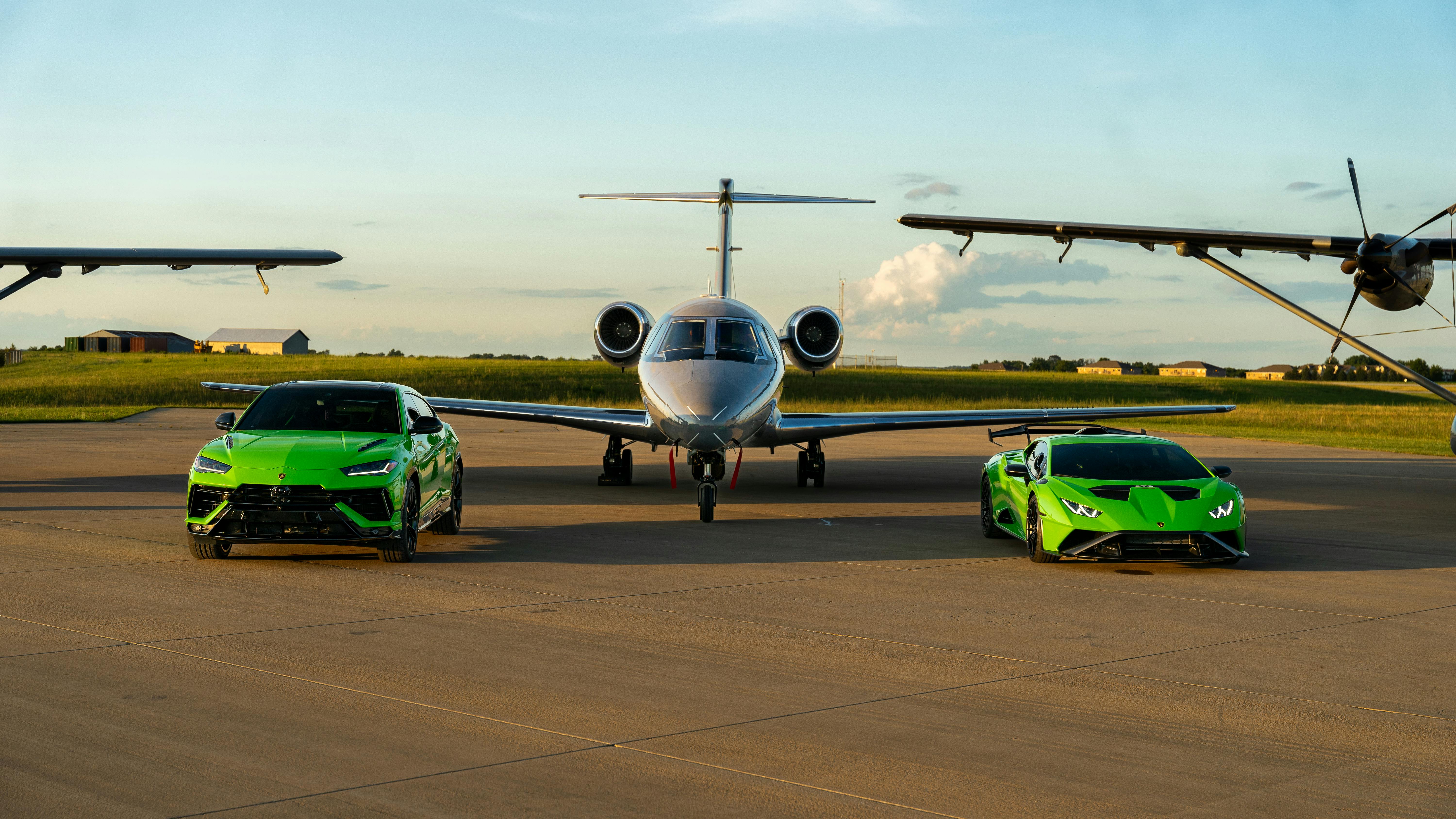 6000x3376 Luxury Jet and Cars at Illinois Airfield · Free