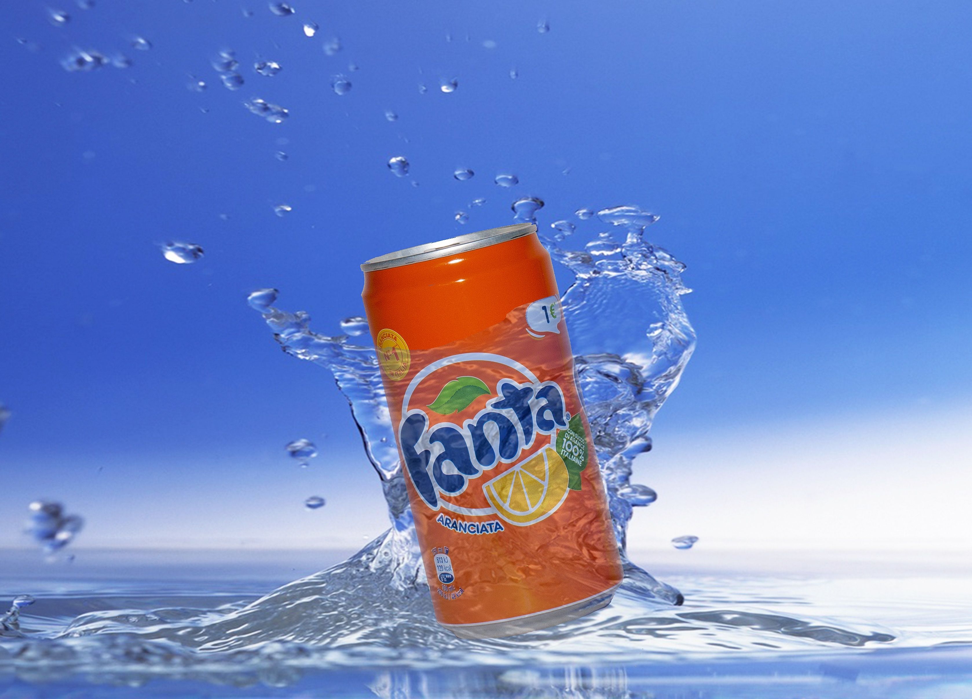 3357x2417 Can of fanta in water free image download