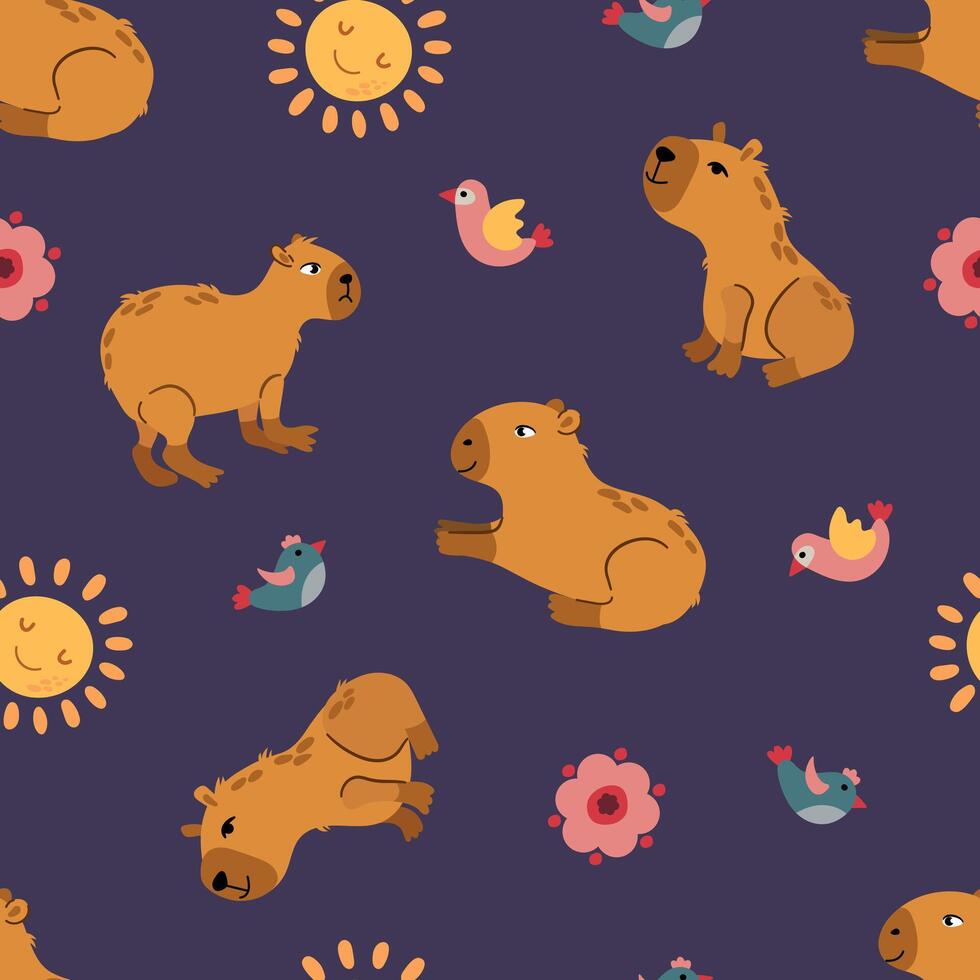 980x980 Seamless pattern with cute capybaras. Design for fabric, textile, wallpaper, packaging