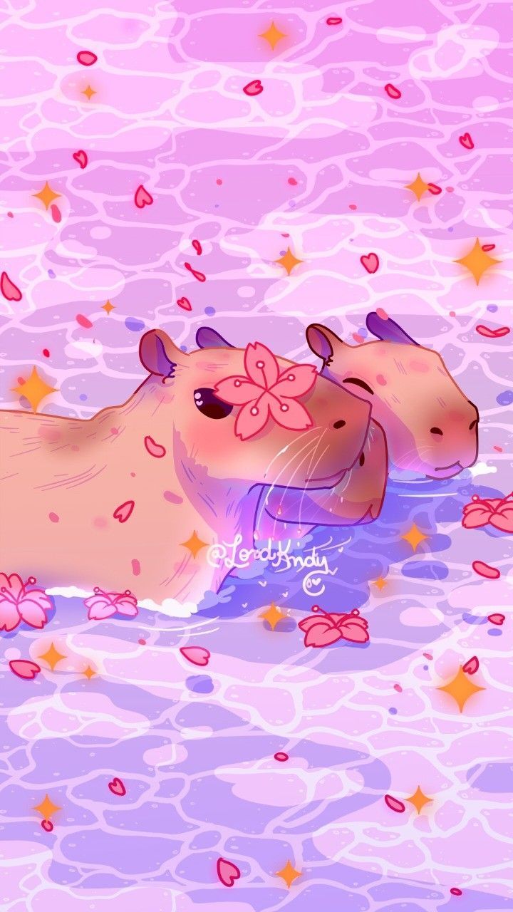 720x1280 Sakura Capybara Carpincho Wallpaper