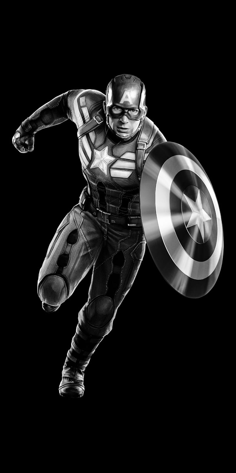 800x1600 Captain America, black and white, marvel, minimal, oled, shield, super, HD phone wallpaper