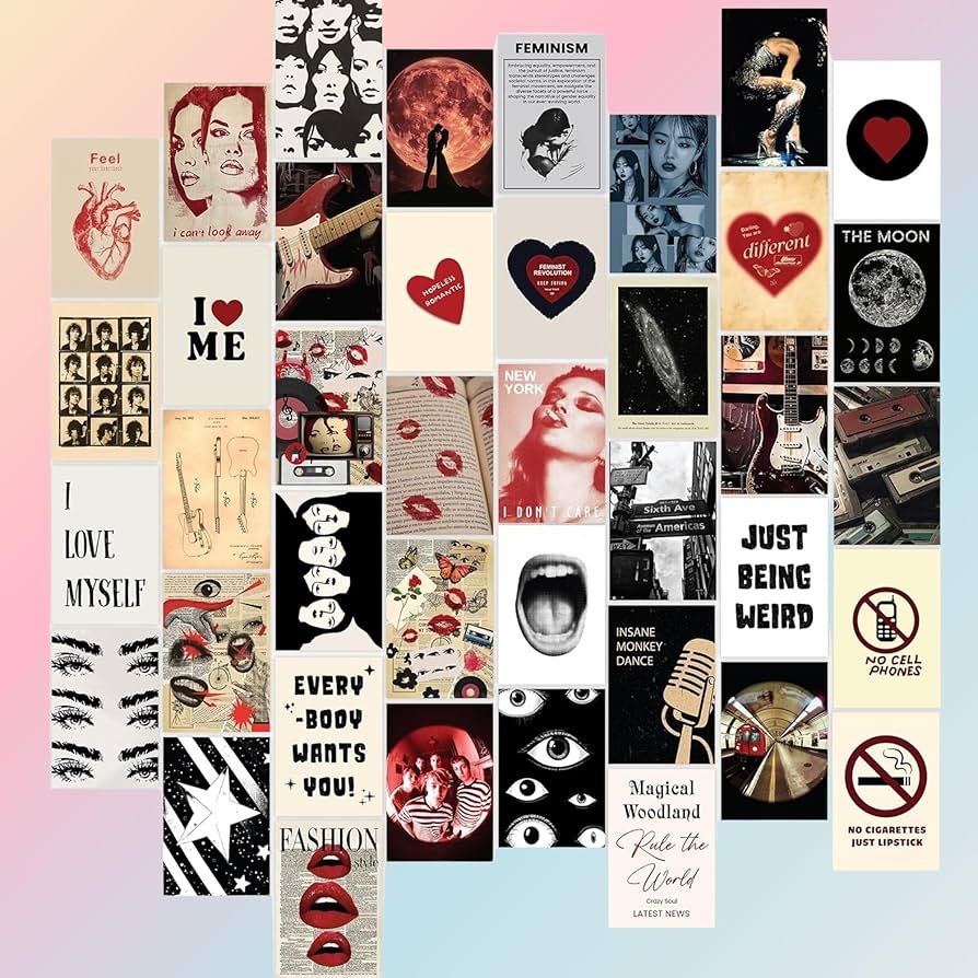 894x894 Decor Vintage Downtown Girl Room Decor Pcs Mini Y2k Posters For Room Aesthetic Picture, Cute Y2k Room Decor 2000s Wall Collage Kit, Retro Red Art Prints For Teen