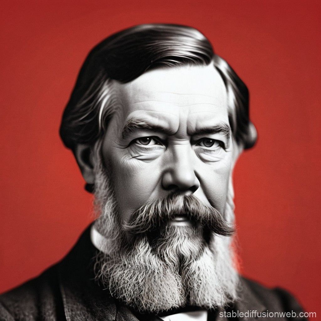 1024x1024 Friedrich Engels Portrait on a Vibrant Red Background. Stable Diffusion Online