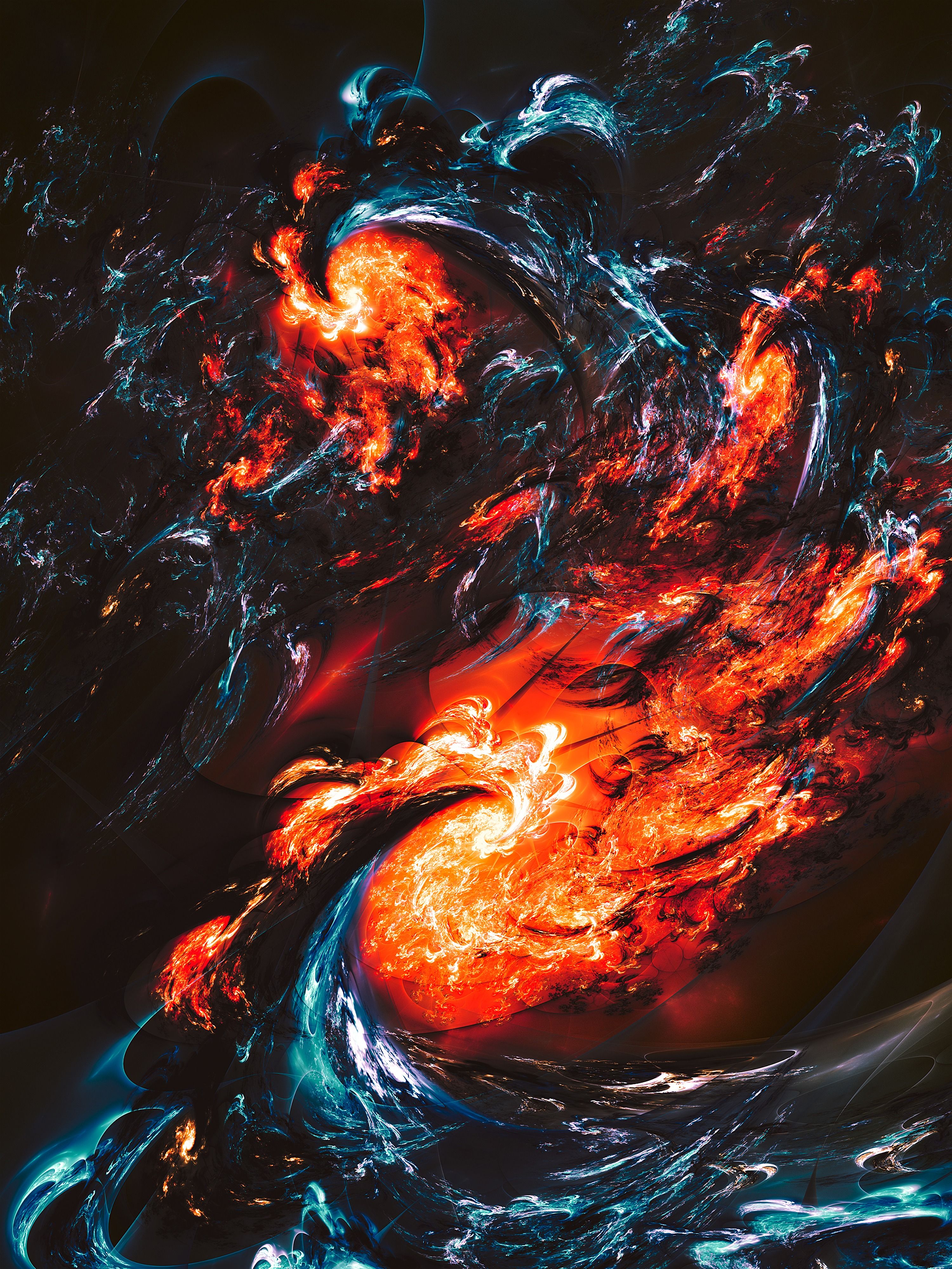 3000x3996 Wallpaper Blue and Orange Flame Illustration, Background Free Image