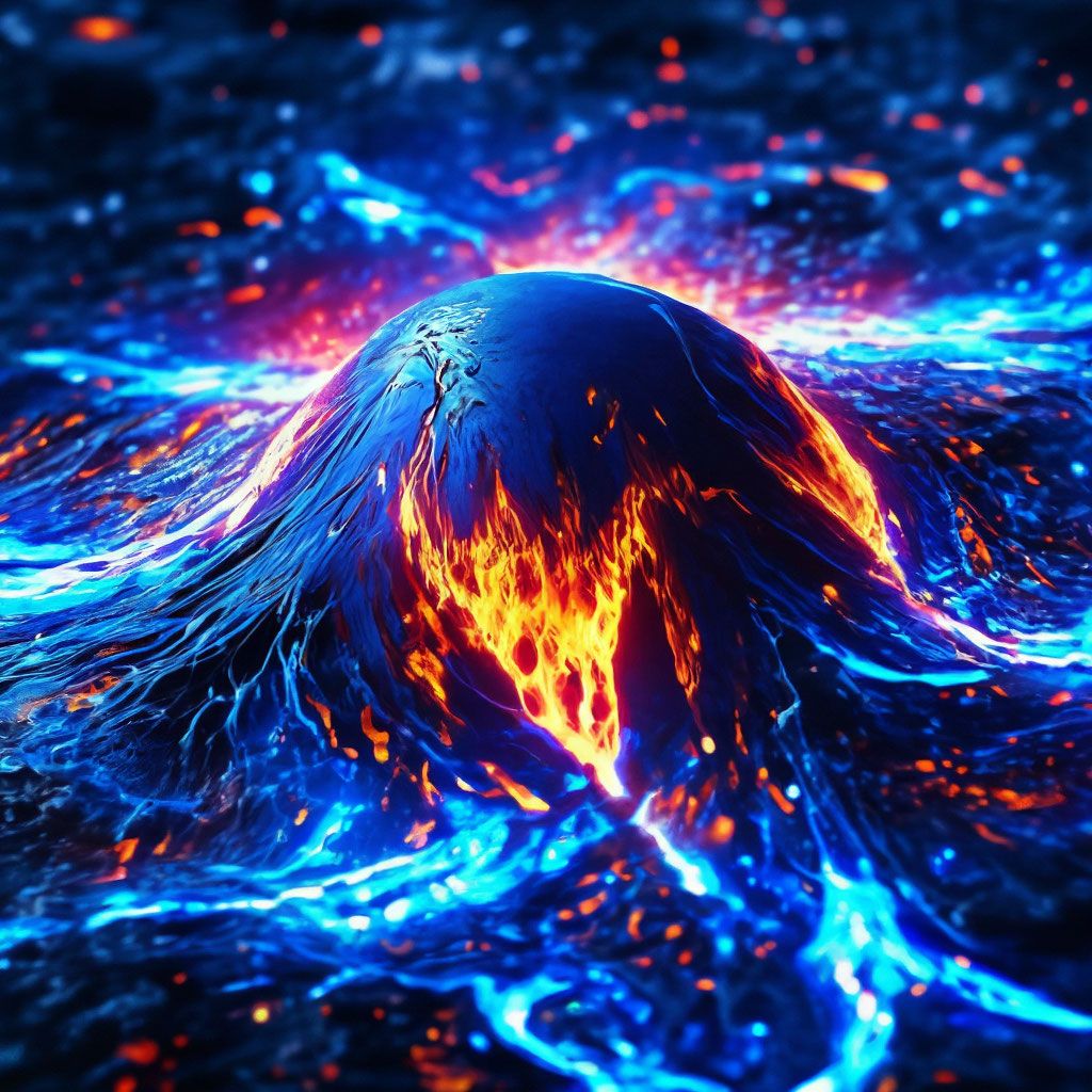 1024x1024 Blue shining lava, blue volcano eruption, blue lava, blue magma, neon, blue flame, hyperdetalization, mysticism