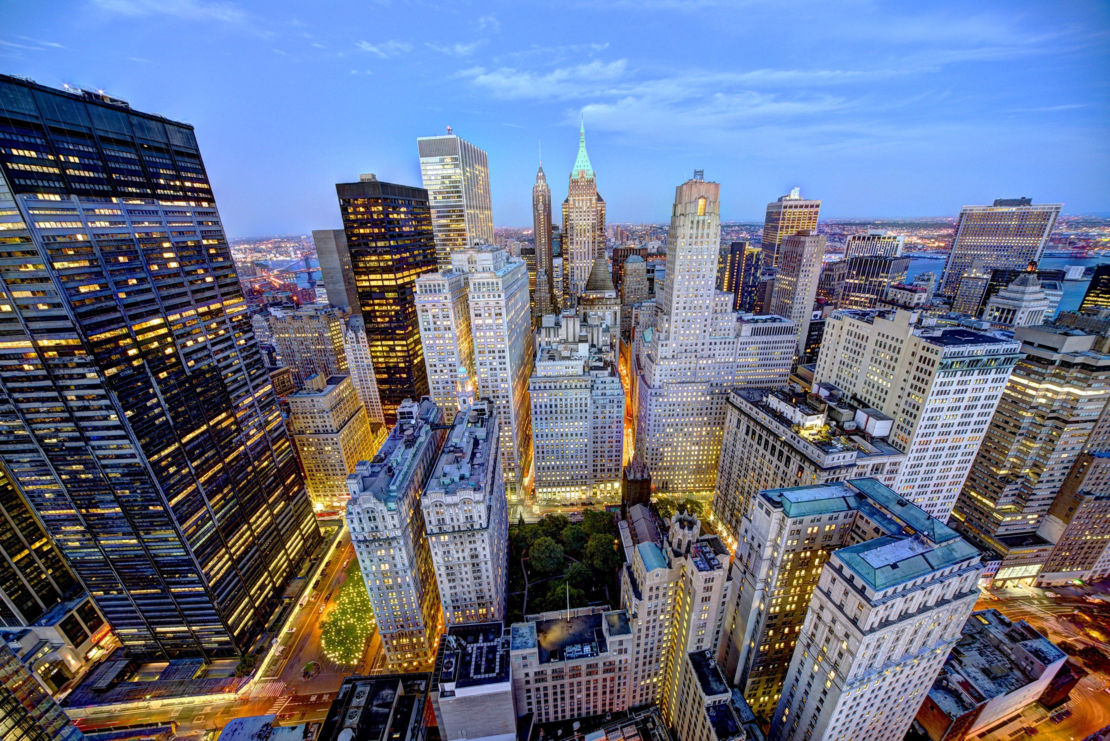 3840x2563 new, York, New, York, City, Lower, Manhattan, Financial, District, Chase, Plaza, Zuccotti, Park, Nyc, Usa, Skyscrapers, Houses, Buildings, Roofs, Evening, Lights, City, Landscapes Wallpaper HD / Desktop and Mobile Background