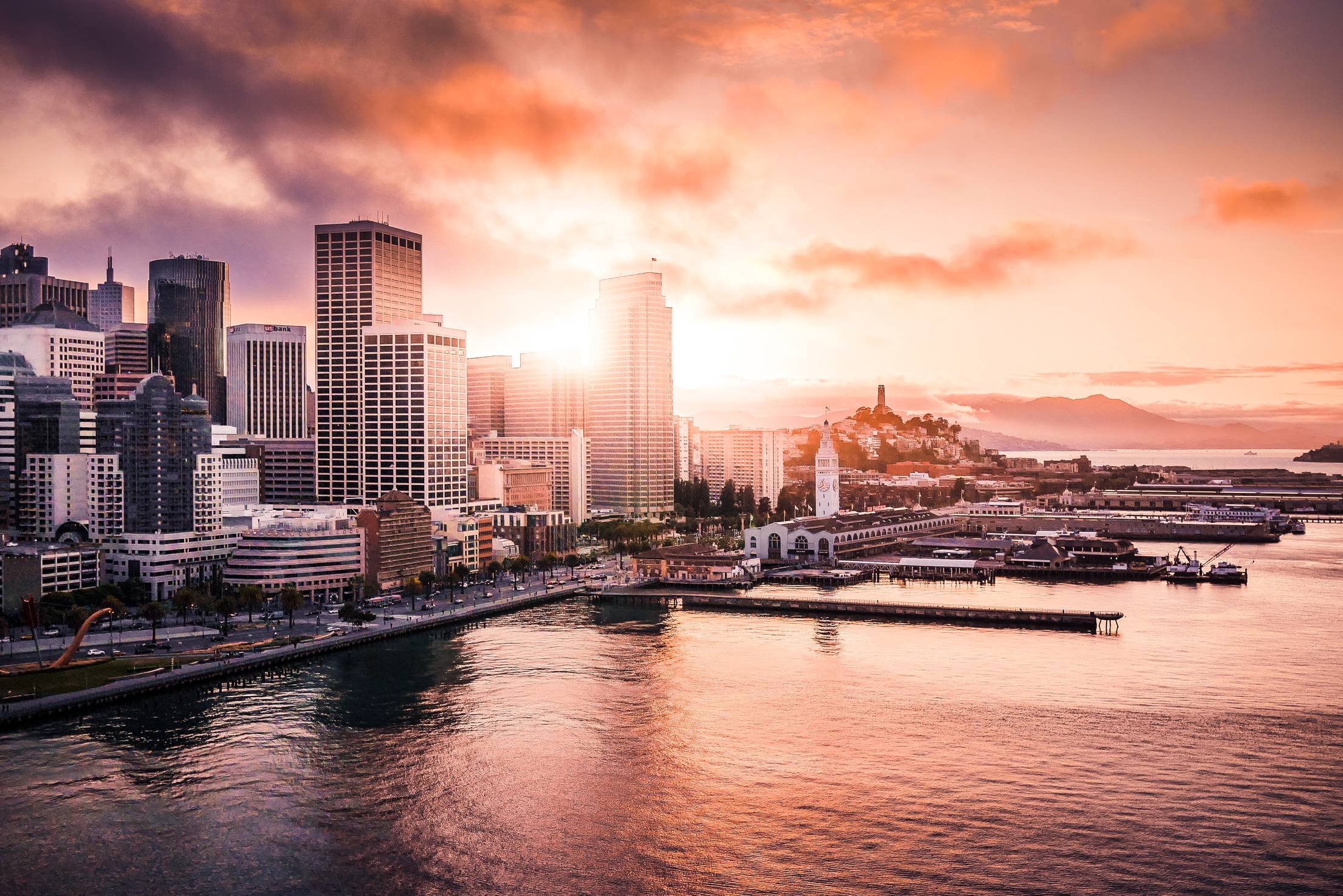 2210x1474 San Franciso Financial District Shore Evening Sunset. Free California Photo