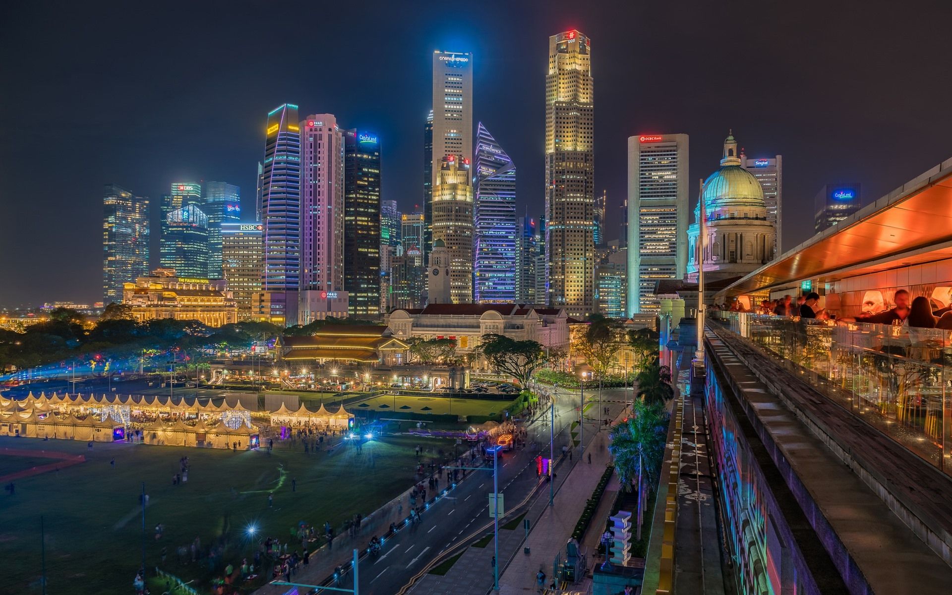 1920x1200 Wallpaper Singapore Financial District, skyscrapers, city, night, lights 1920x1200 Picture, Image