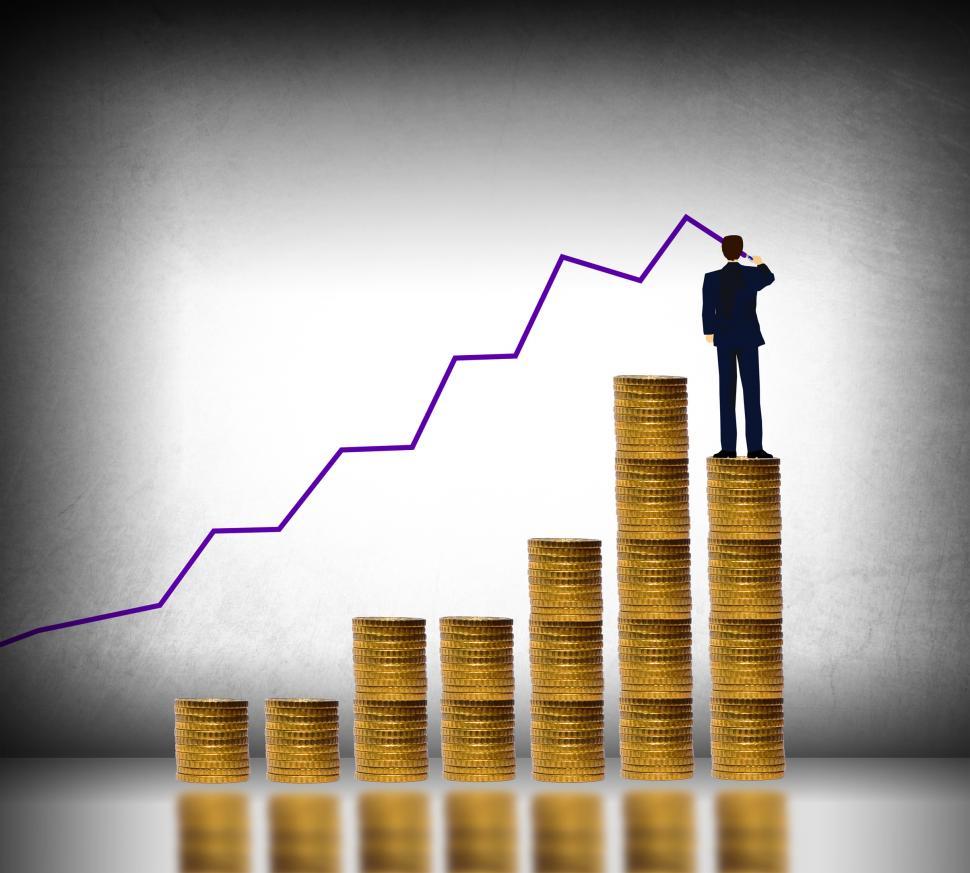 970x873 Free of Businessman drawing a finance graph on top of gold coin stack - Download Free Image and Free Illustrations