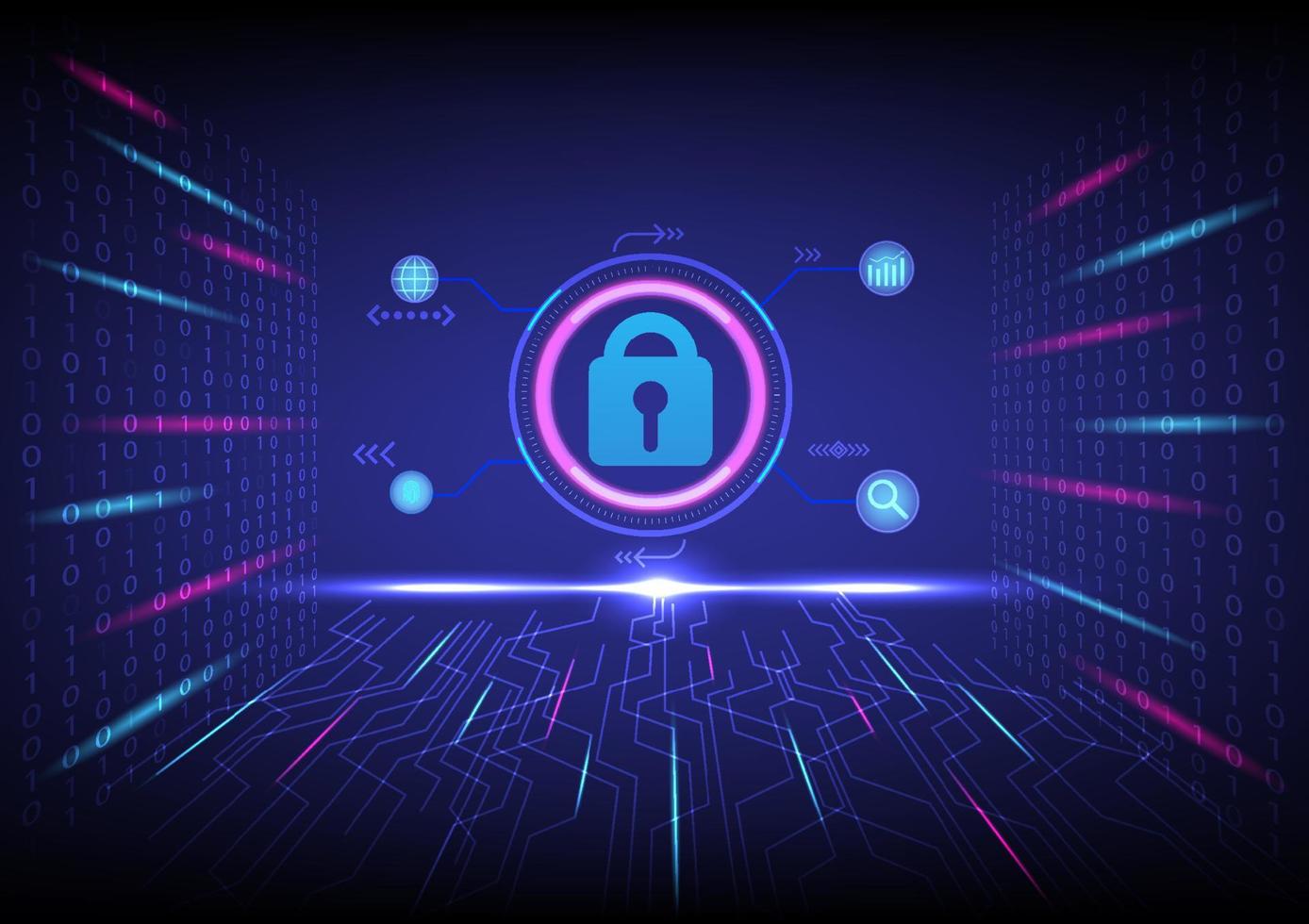 1388x980 High Tech Background, Technology. Padlock. Information Security System. For Internet Online, Search And Business. Binary Numbers, Circuits, Glowing On Blue Gradient Background