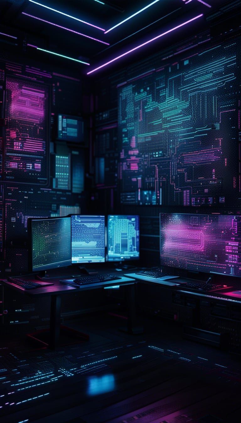 768x1344 hacker room wallpaper